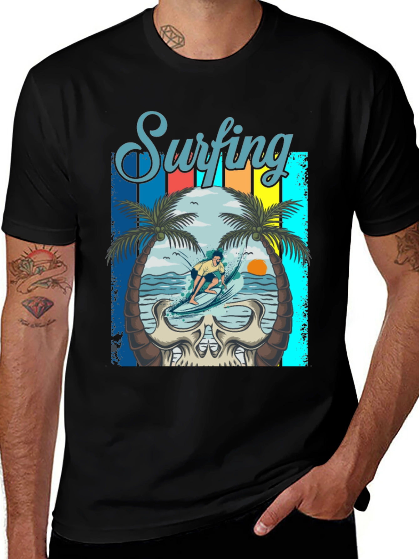 Surfing Skull Graphic Tee - Beach Vibes