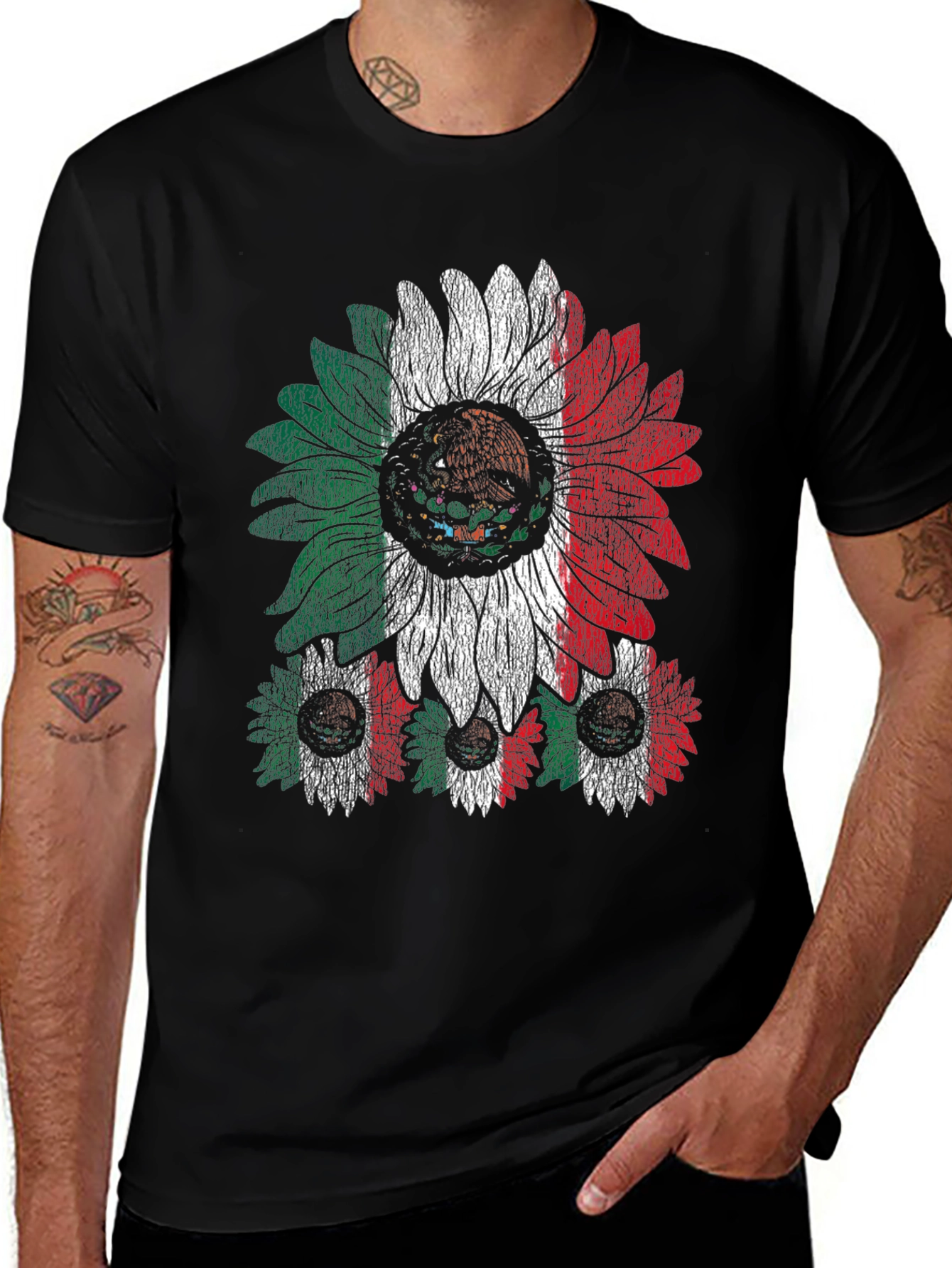 Mexican Flag Sunflower Graphic T-Shirt