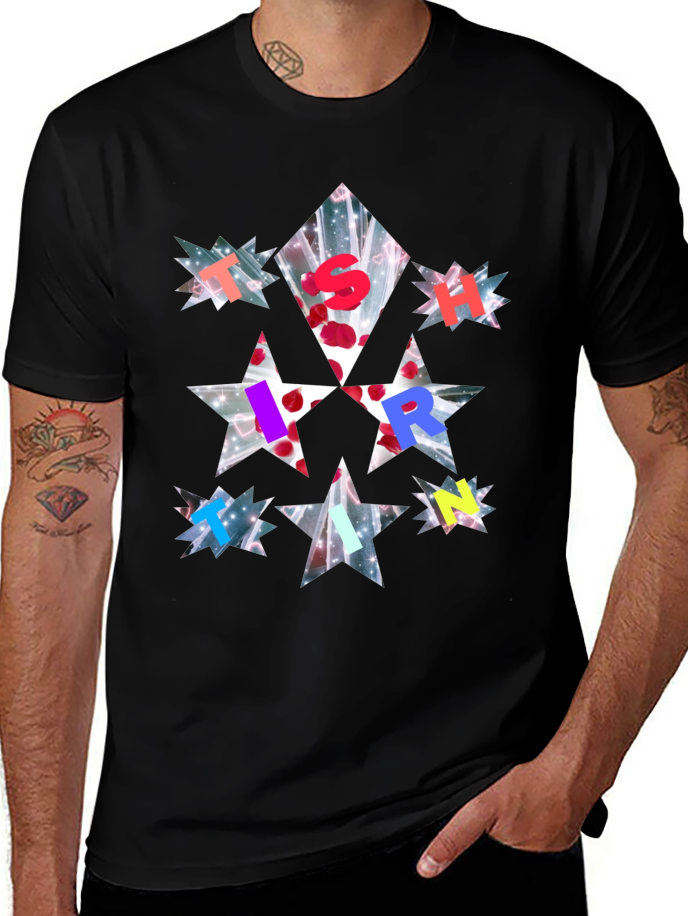Variant 11 of Star Letter Print Black T-Shirt