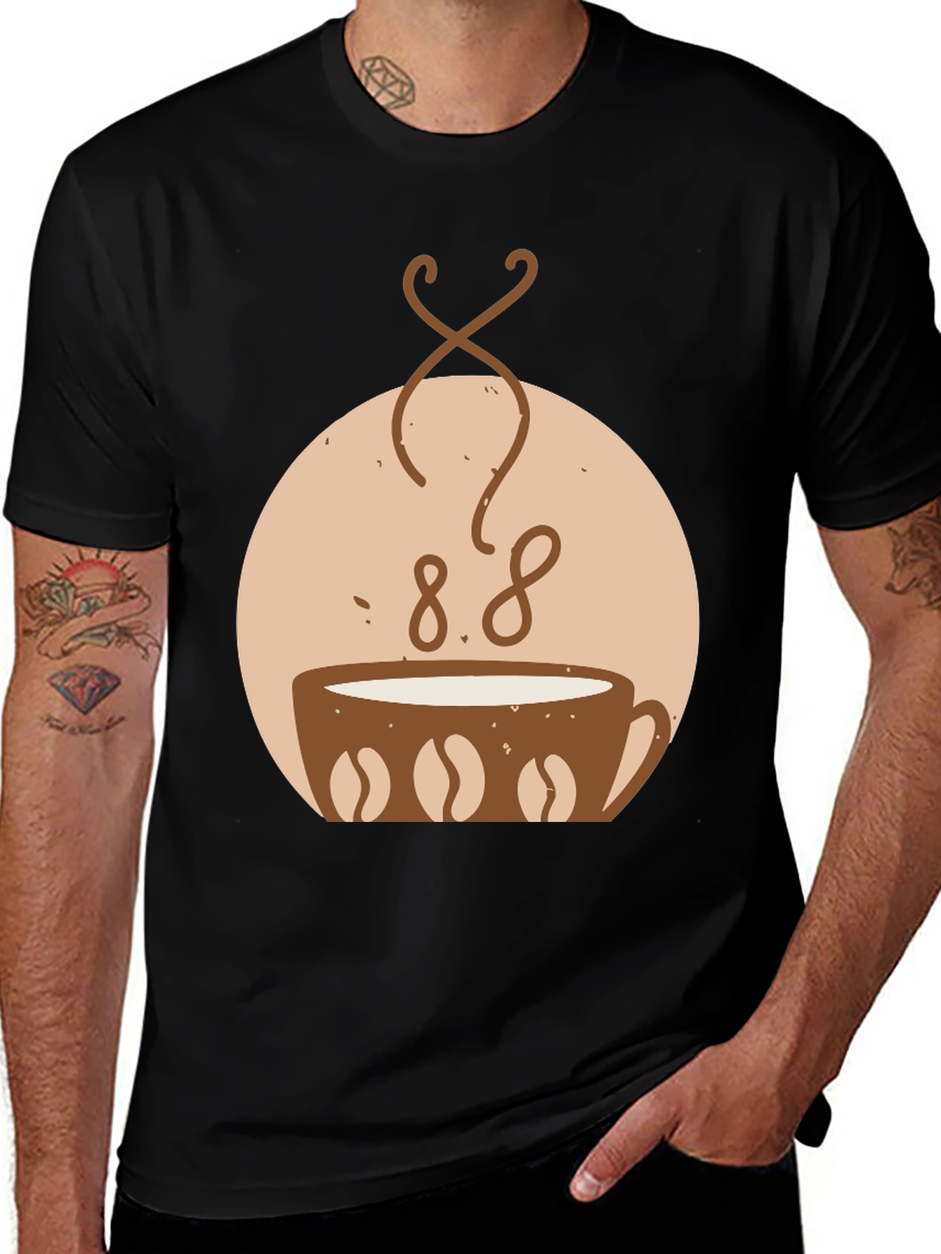 Variant 2 of Coffee Lover Tee - Bean Design Black T-Shirt