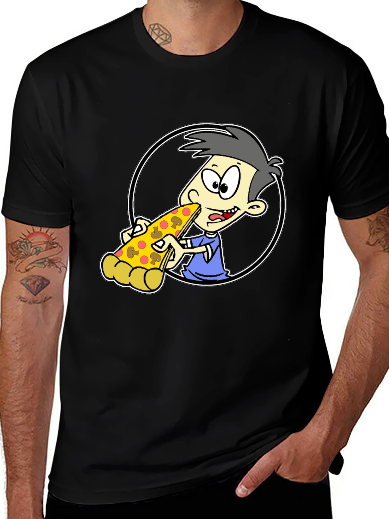 Variant 8 of Pizza Lover Cartoon Graphic Tee - Black T-Shirt