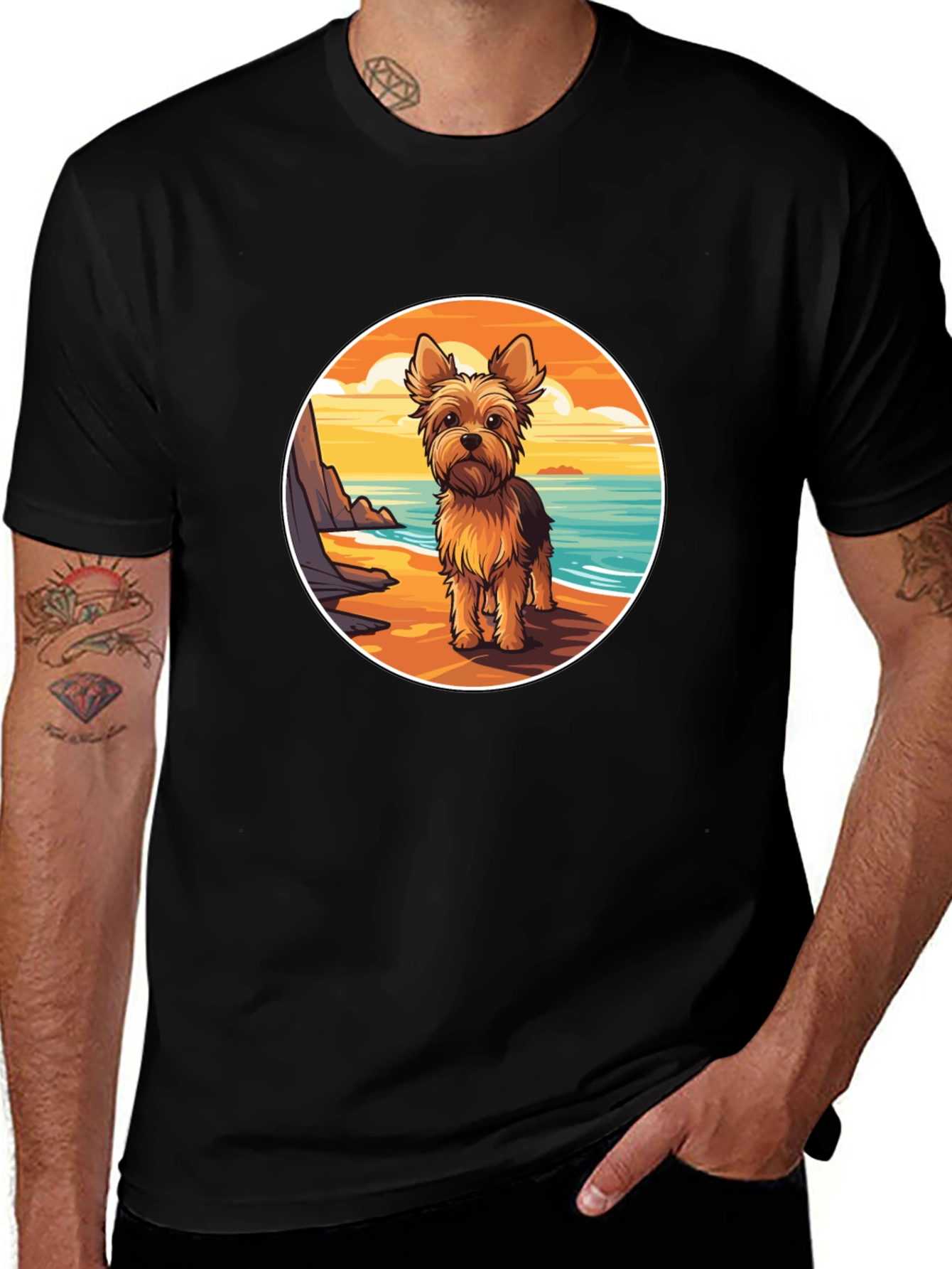 Variant 4 of Yorkie Dog Beach T-Shirt - Coastal Pup Tee
