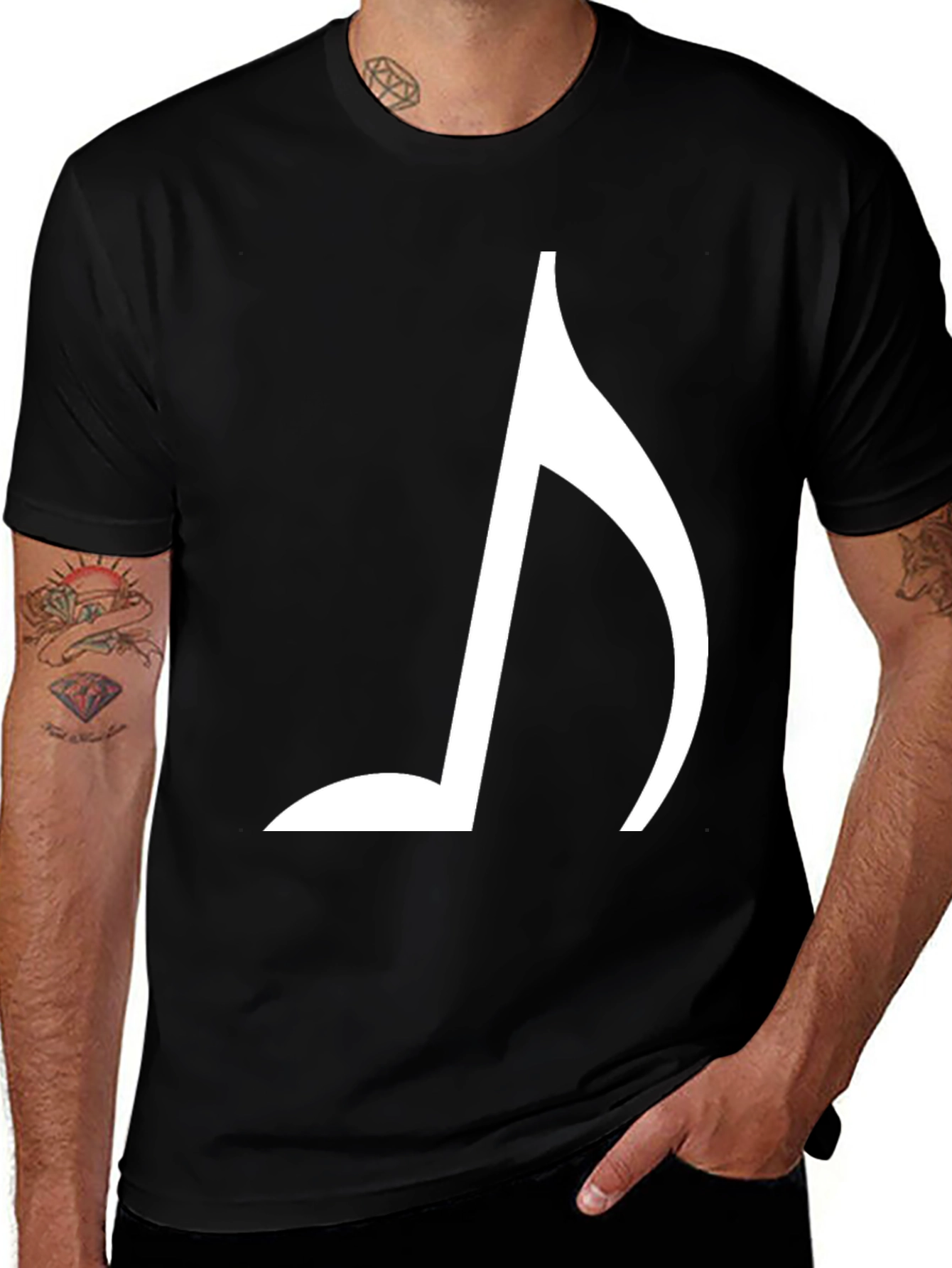 Black Musical Note Graphic Tee - Black Cotton Blend Shirt main image
