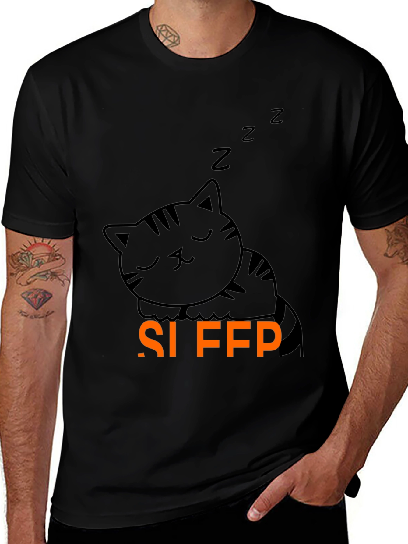 Variant 15 of Cute Sleeping Cat Graphic Tee - Black