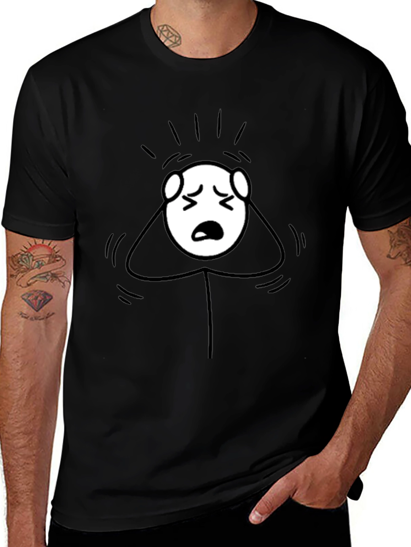 Variant 20 of Stressed Stick Figure T-Shirt - Black Cotton Tee
