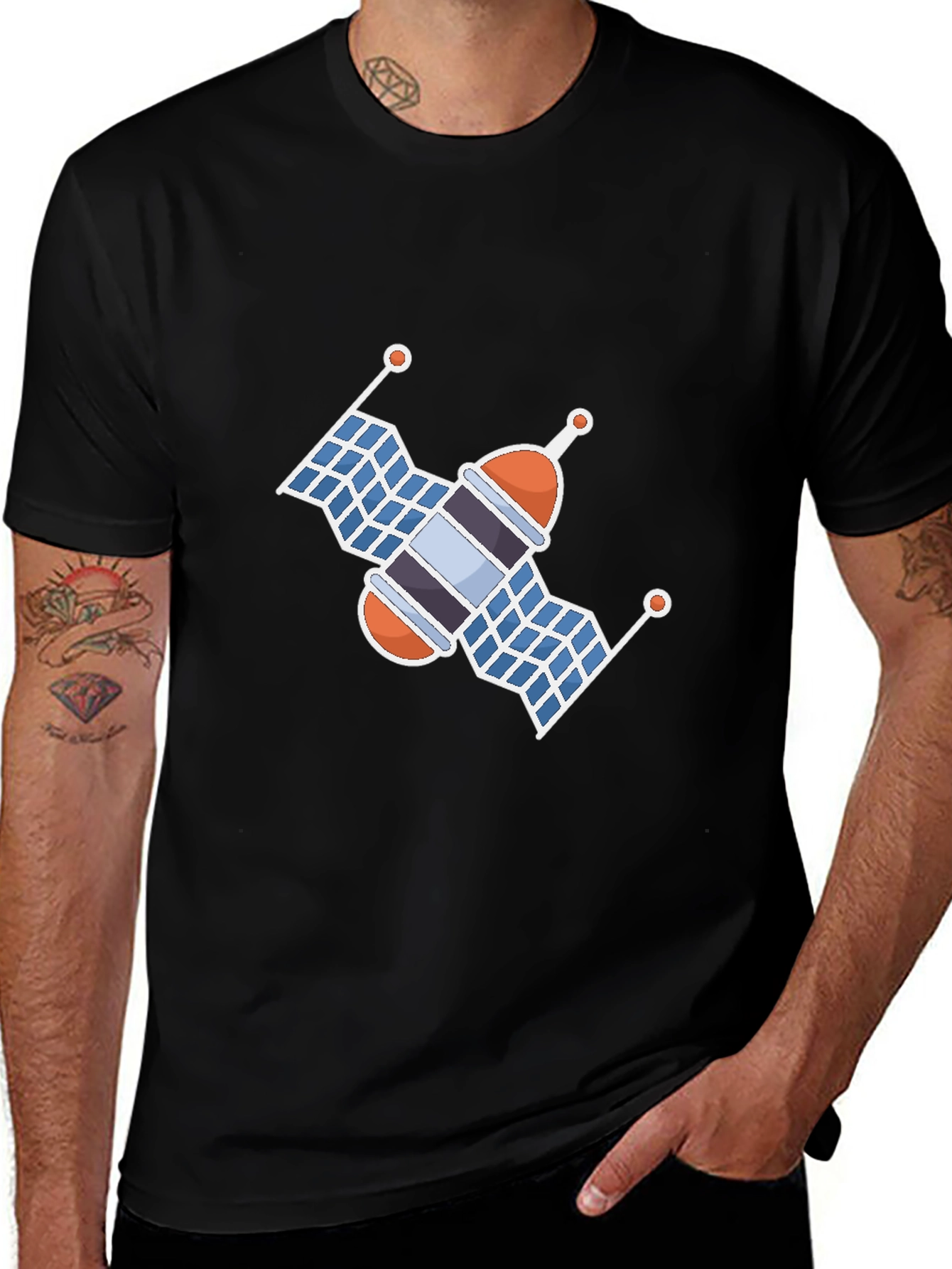 Variant 19 of Space Satellite Graphic T-Shirt - Black
