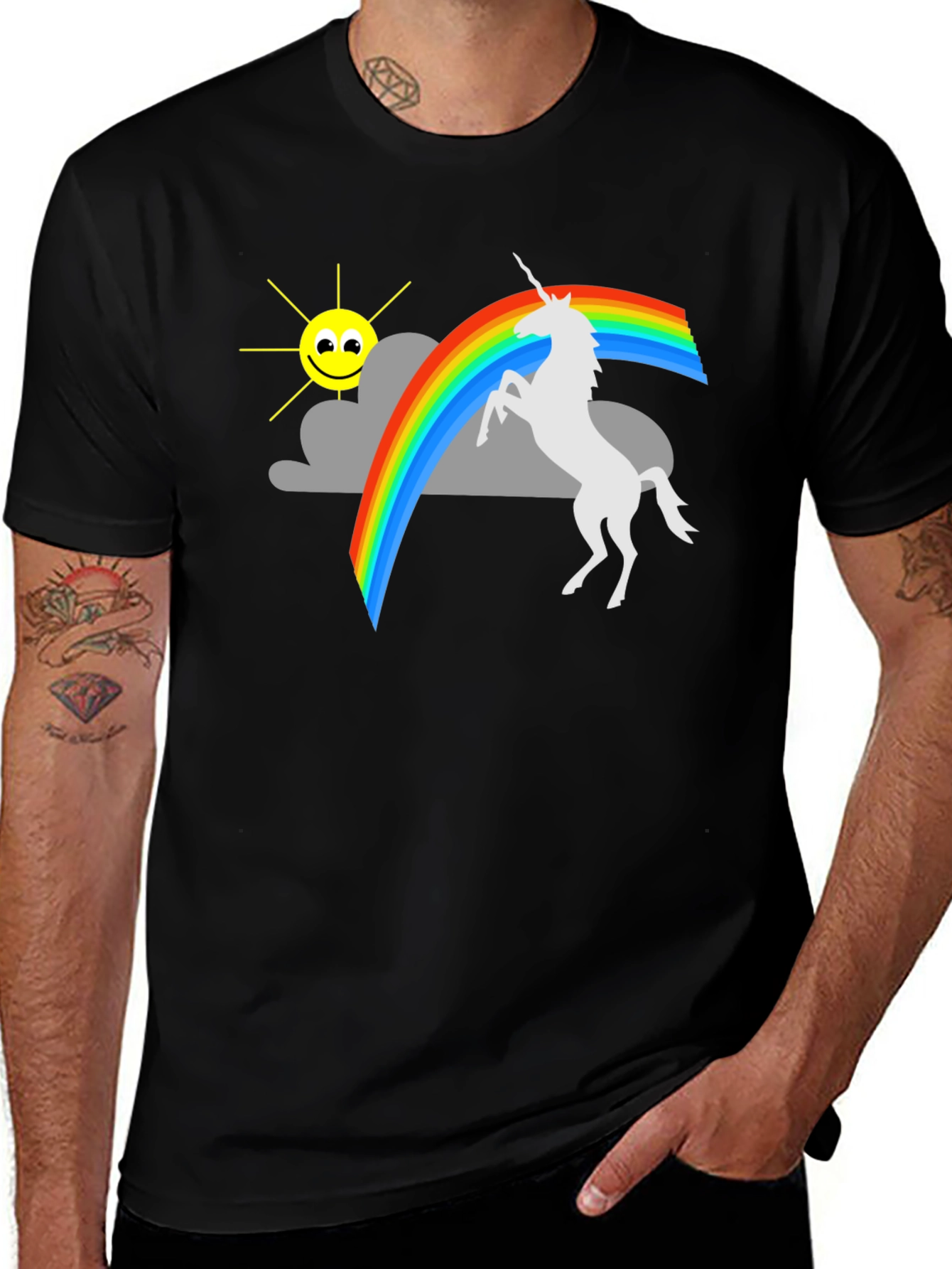 Variant 25 of Unicorn Rainbow Graphic Tee - Black Cotton T-Shirt