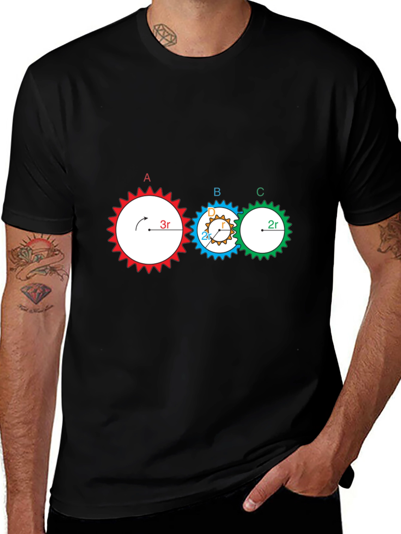 Gear Graphic Black Tee - Mechanical Design T-Shirt