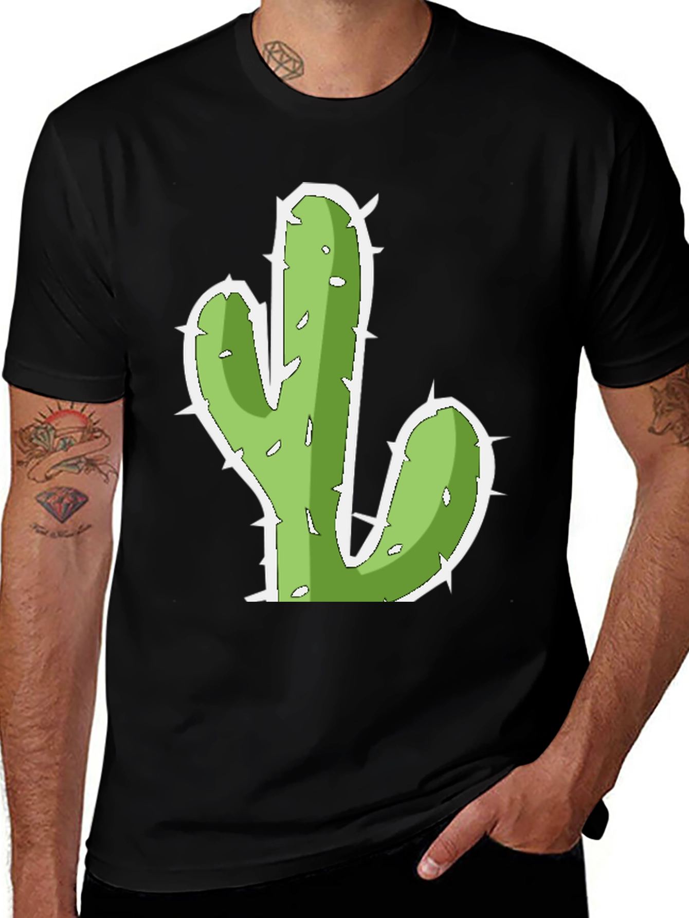 Variant 26 of Cactus Graphic T-Shirt - Black Cotton Tee