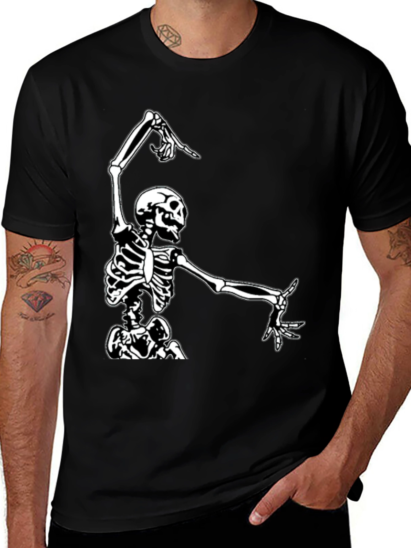 Variant 28 of Dancing Skeleton Graphic Tee - Black Cotton