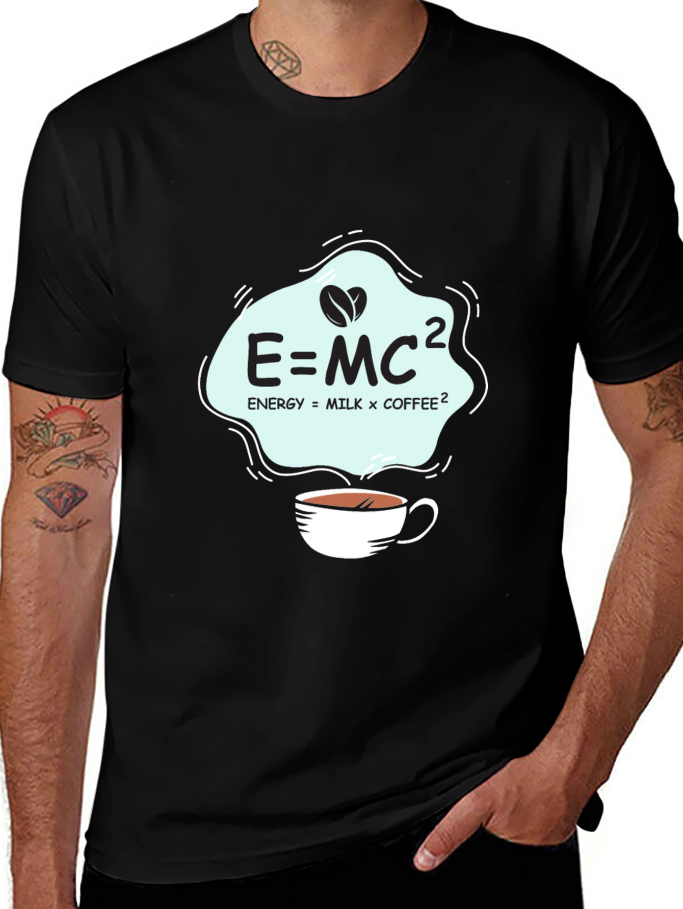 Variant 19 of Science of Coffee T-Shirt, E=MC2, Black Cotton Tee