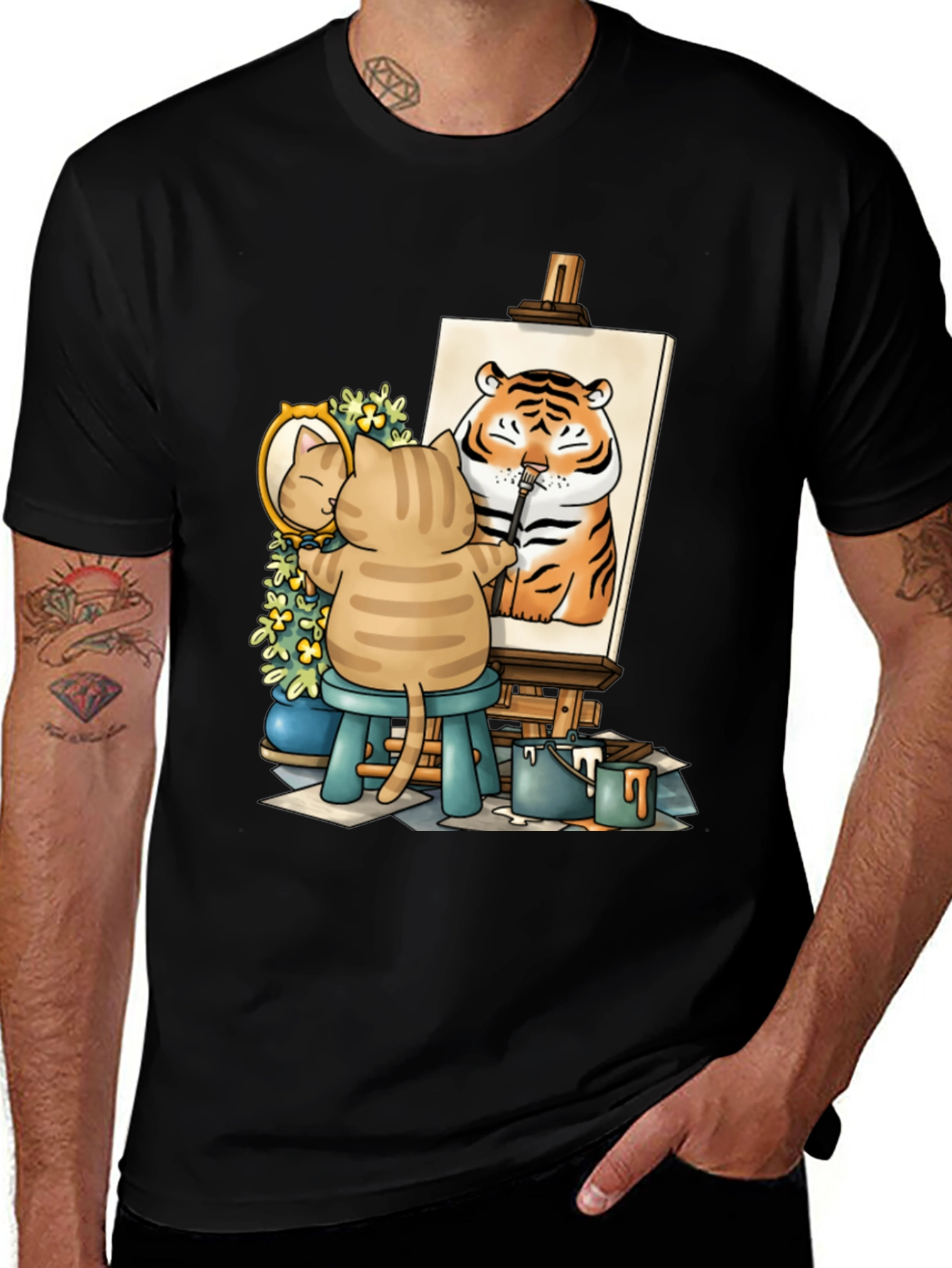 Variant 6 of Cat Artist T-Shirt - Painting Tiger Self Portrait Cute Tee