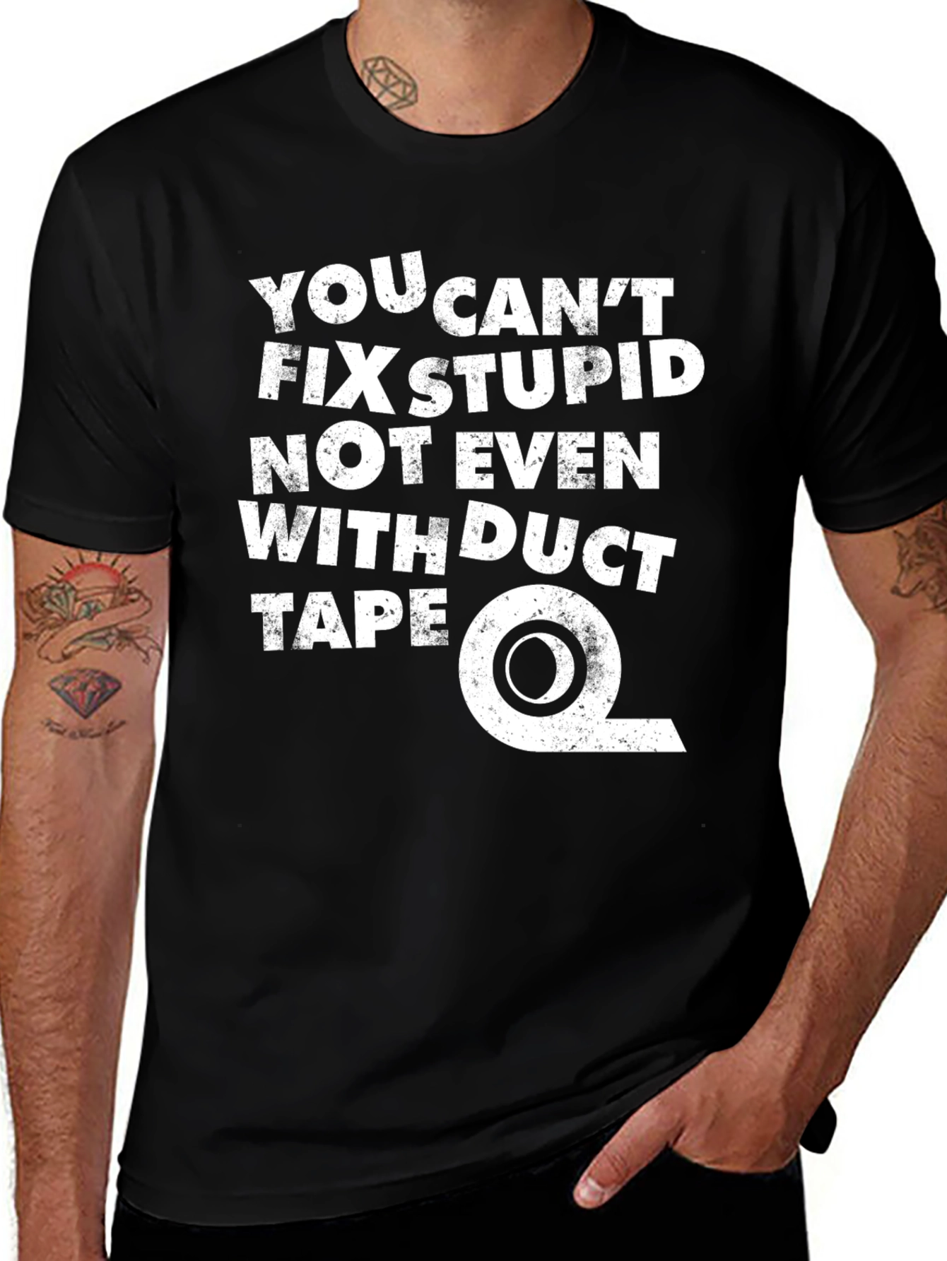 Funny Duct Tape T-Shirt - Can't Fix Stupid