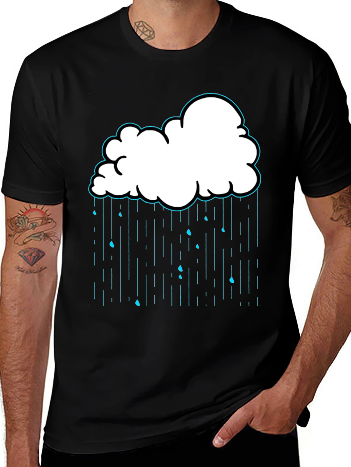 Rain Cloud Graphic Print Black T-Shirt