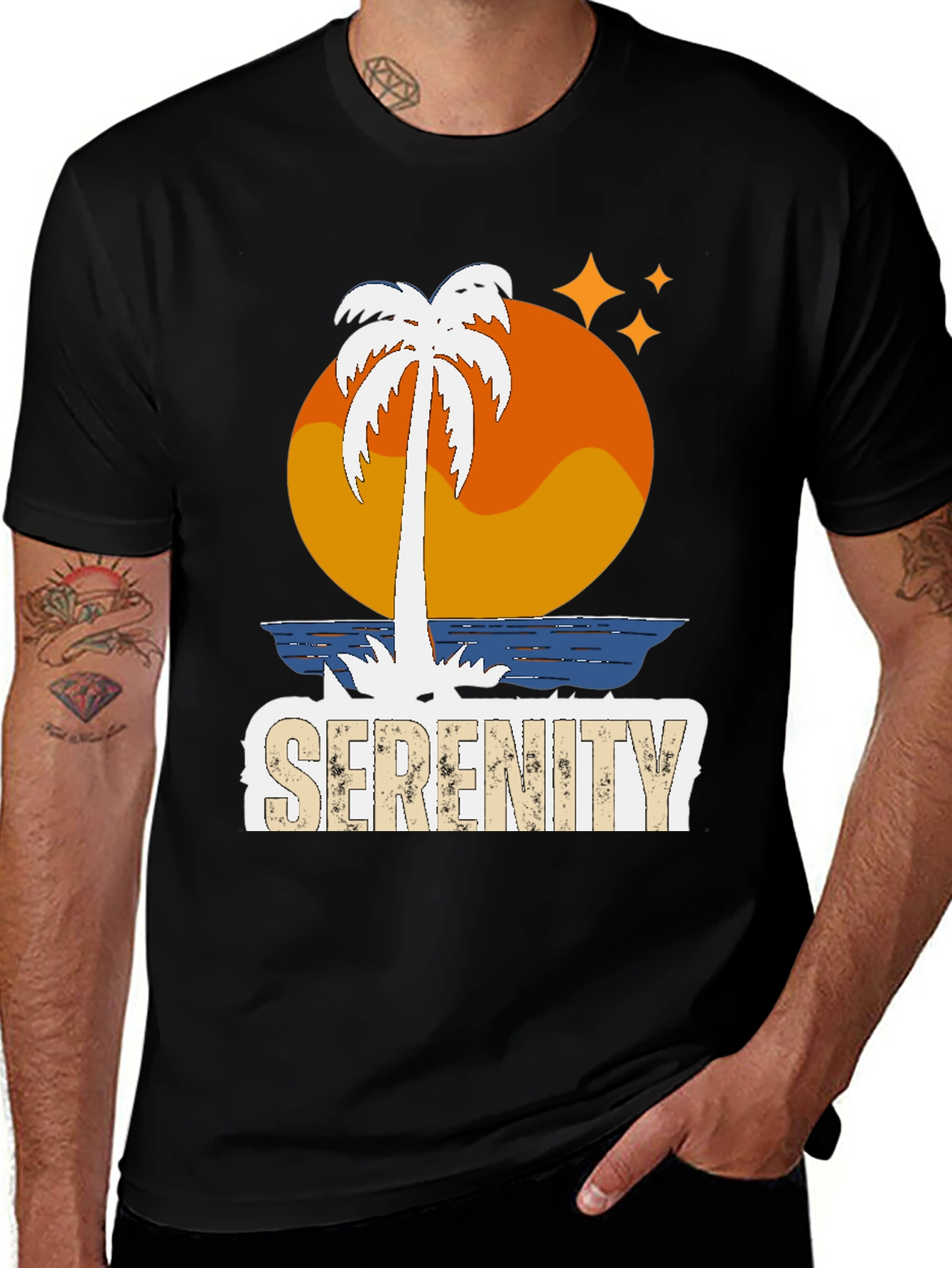 Variant 5 of Serenity T-Shirt Palm Tree Sunset Black Tee