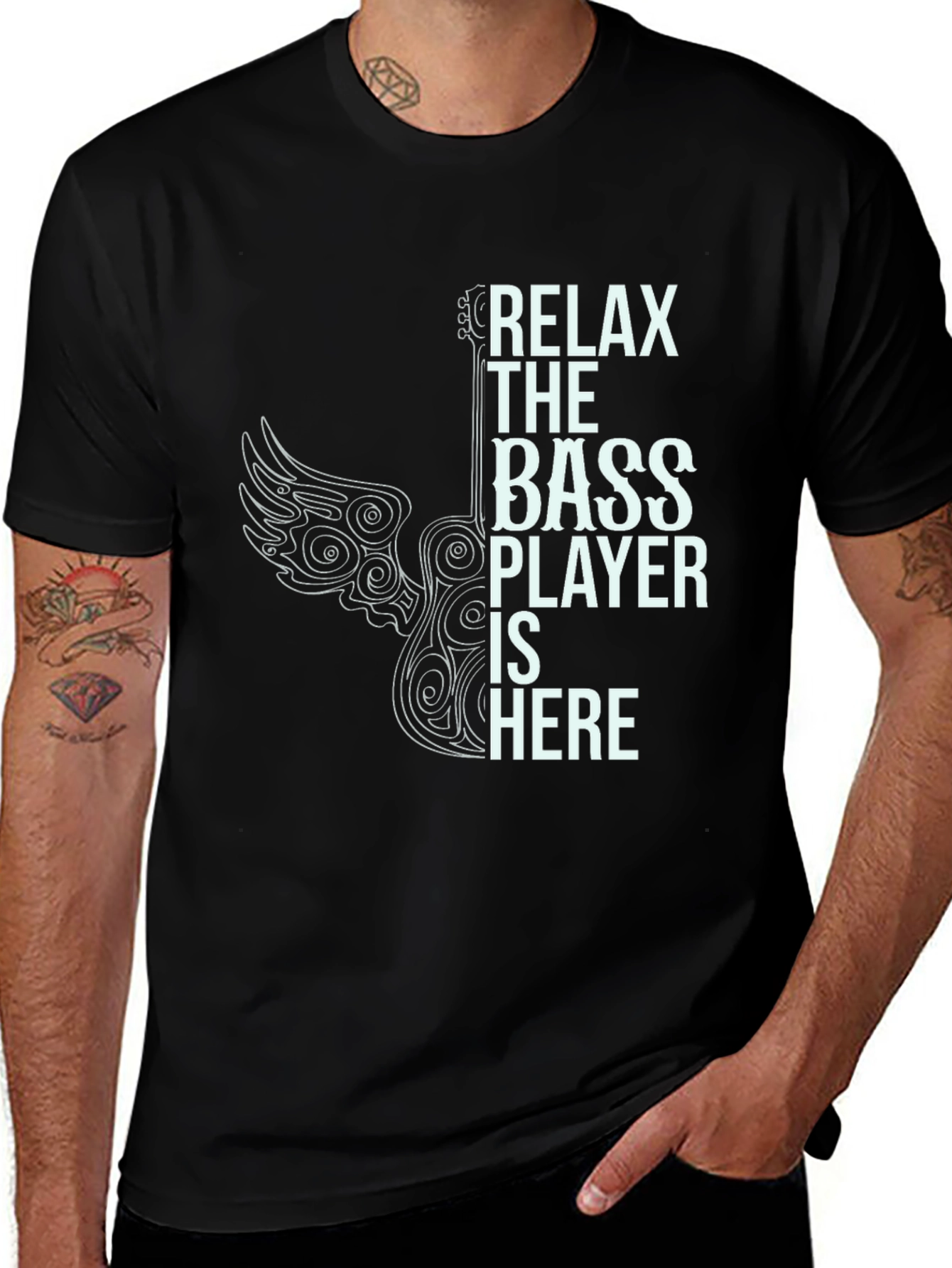 Variant 12 of Relax Bass Player Here Black Graphic T-Shirt