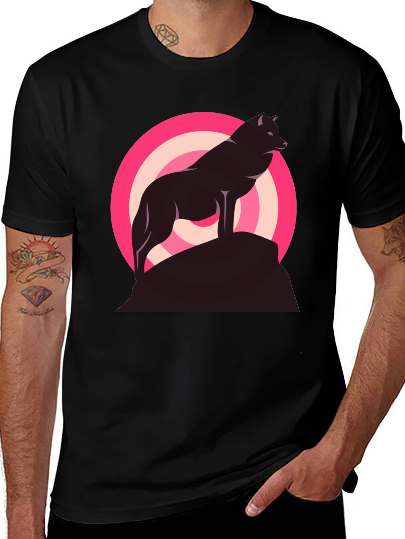 Variant 11 of Wolf Silhouette Graphic Tee - Stylish Men's Black T-Shirt