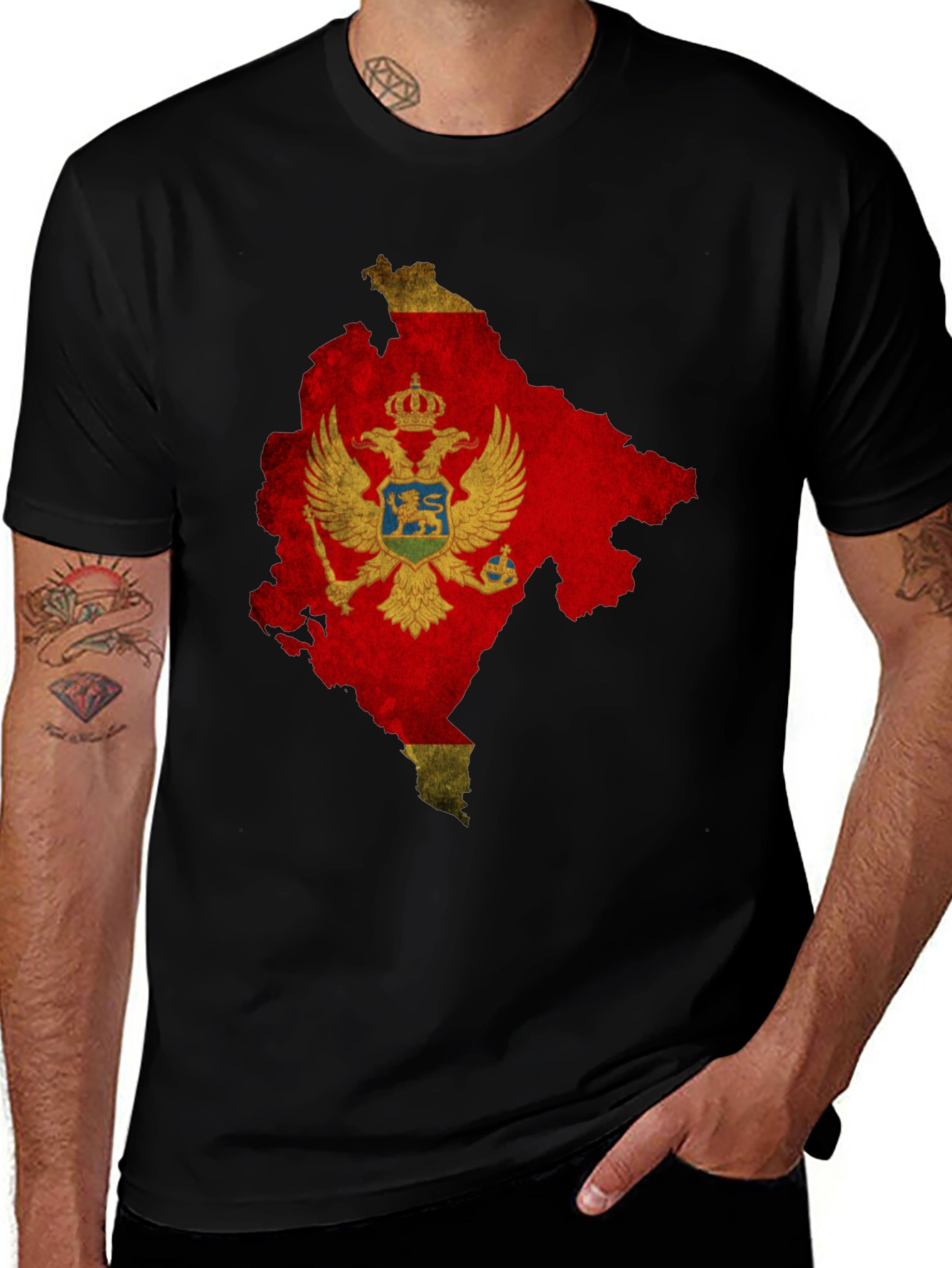 Montenegro Flag Map T-Shirt - Black Cotton Tee