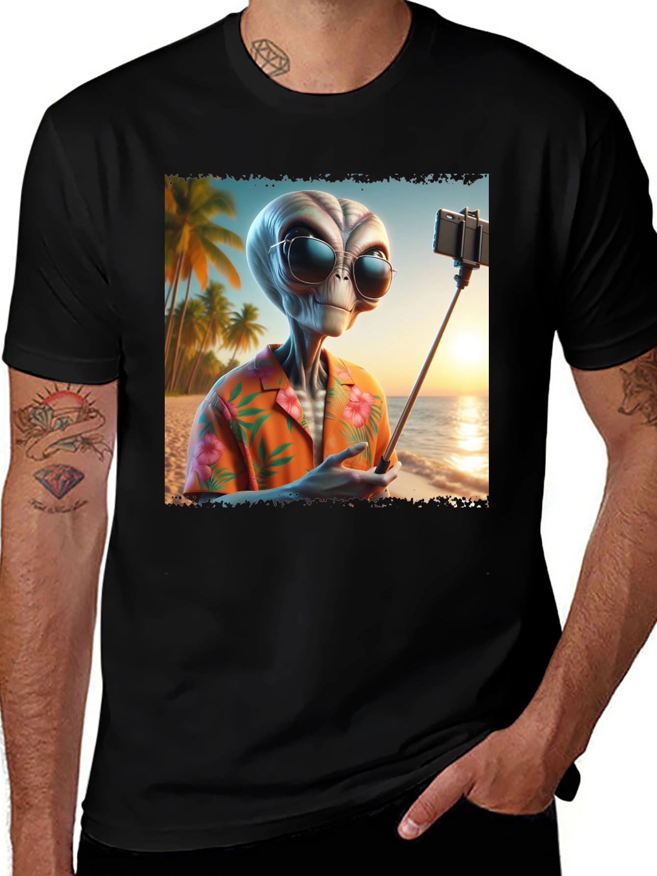 Variant 3 of Alien Beach Selfie Graphic Tee - Black T-Shirt