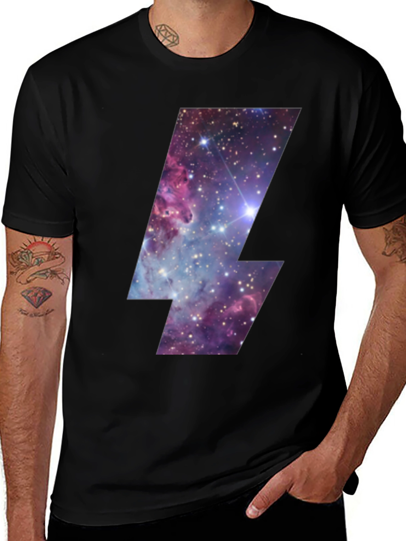 Variant 27 of Galaxy Lightning Bolt Graphic Tee - Black Cotton T-Shirt