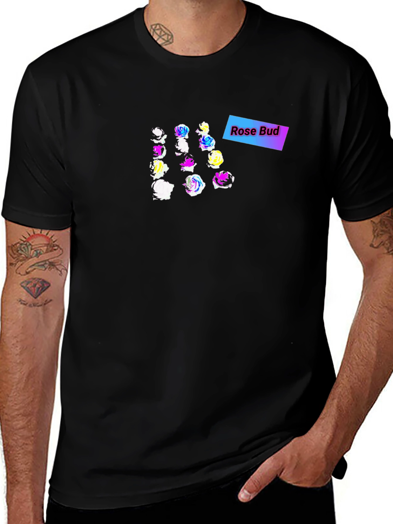 Variant 7 of Rose Bud Graphic Black T-Shirt