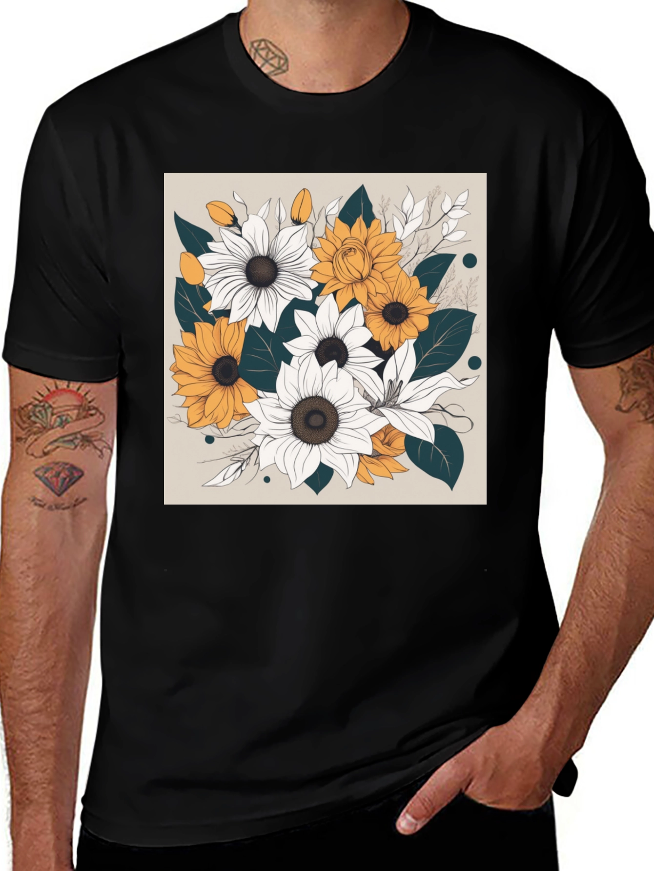 Variant 9 of Floral T-Shirt: Sunflower & Daisy Graphic Tee