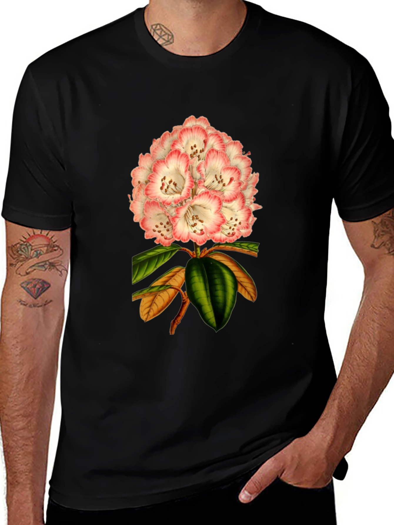 Variant 8 of Floral Print T-Shirt - Black Unisex Tee