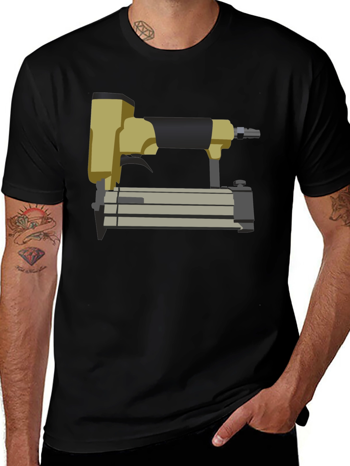 Variant 21 of Nail Gun Graphic Tee - Black Cotton T-Shirt