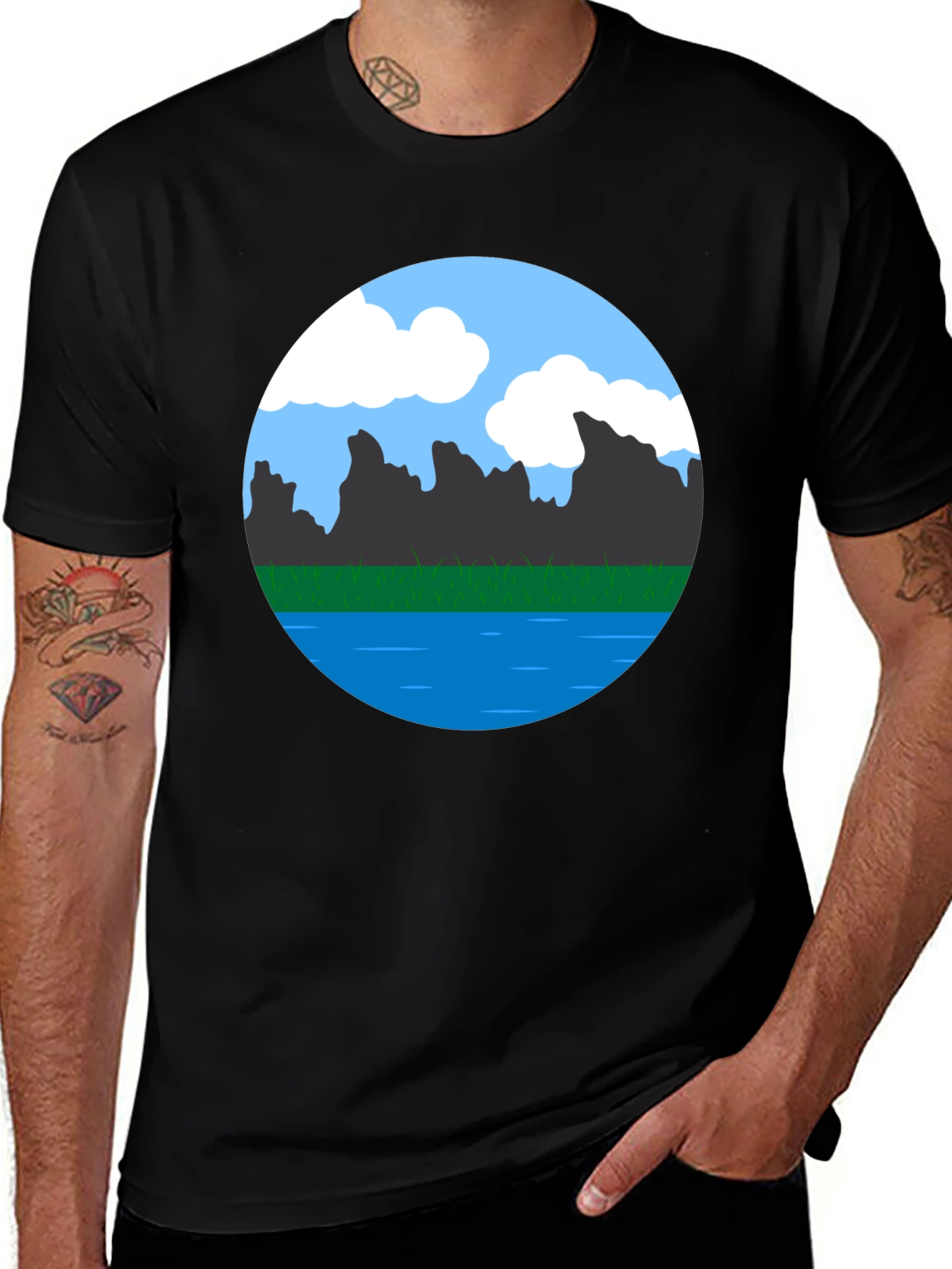 Variant 8 of Scenic Landscape Graphic Tee - Black Cotton Blend