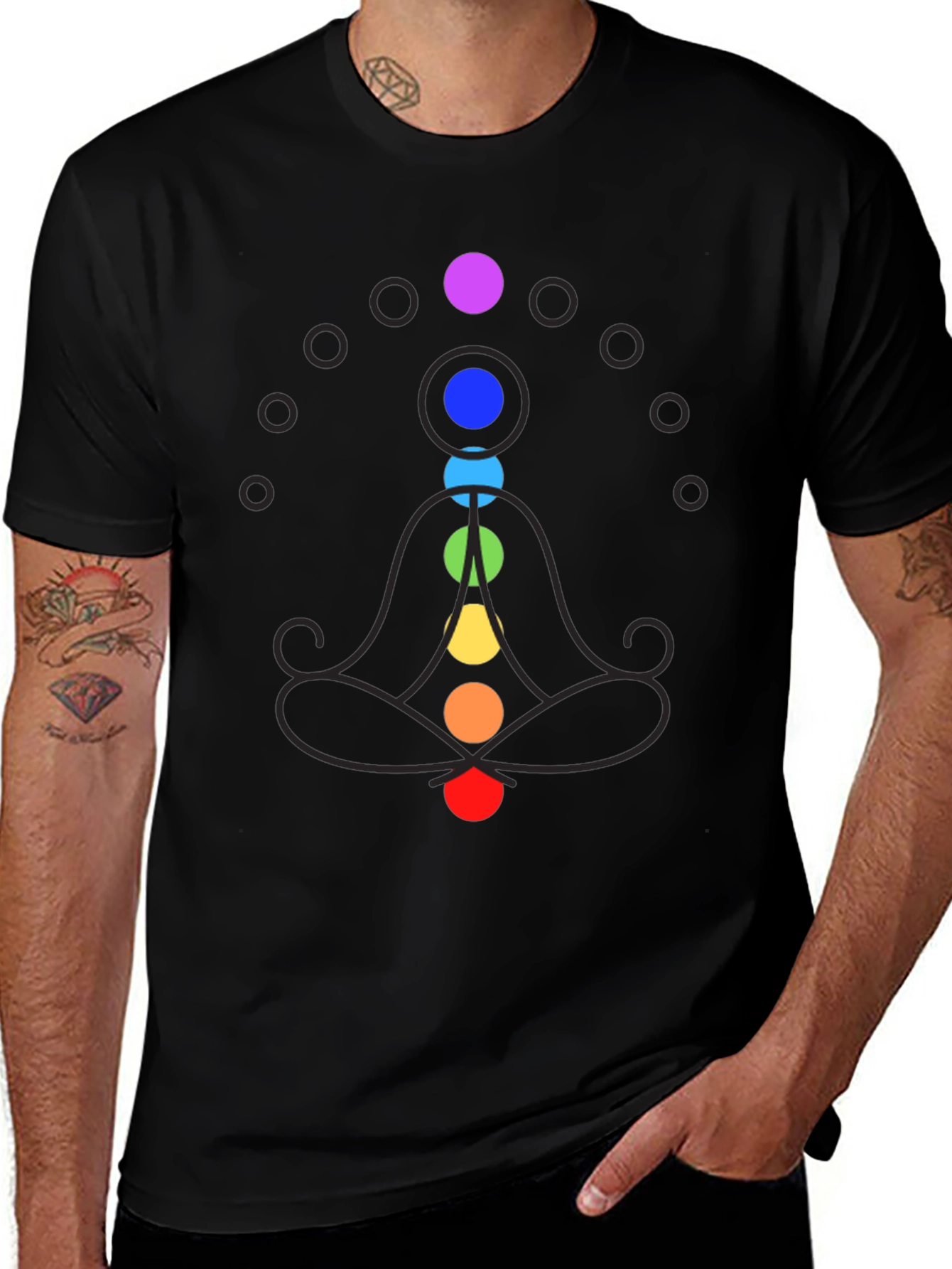 Variant 18 of Chakra Meditation Graphic Print Black T-Shirt