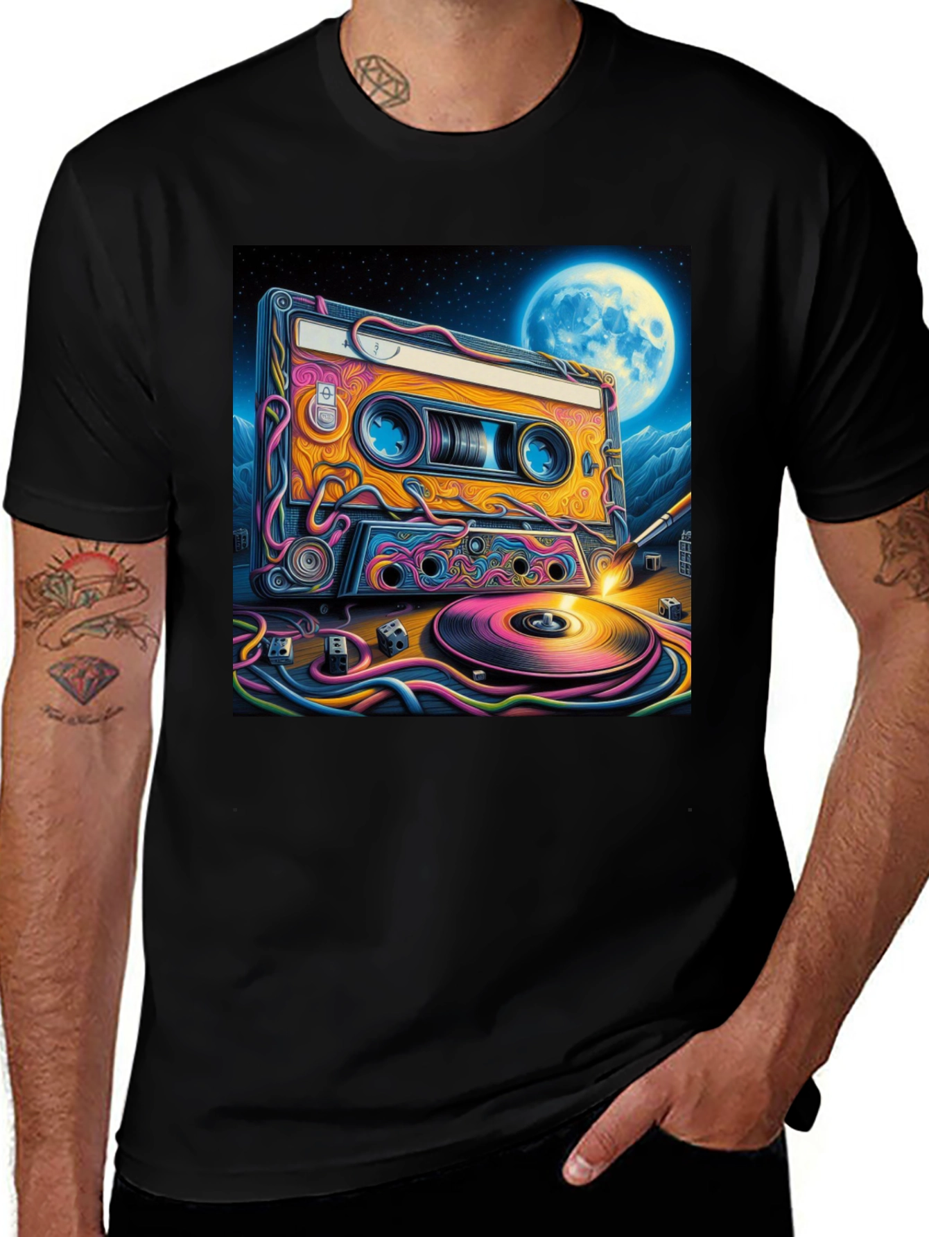 Variant 11 of Retro Music Graphic Tee - Cassette & Vinyl Design