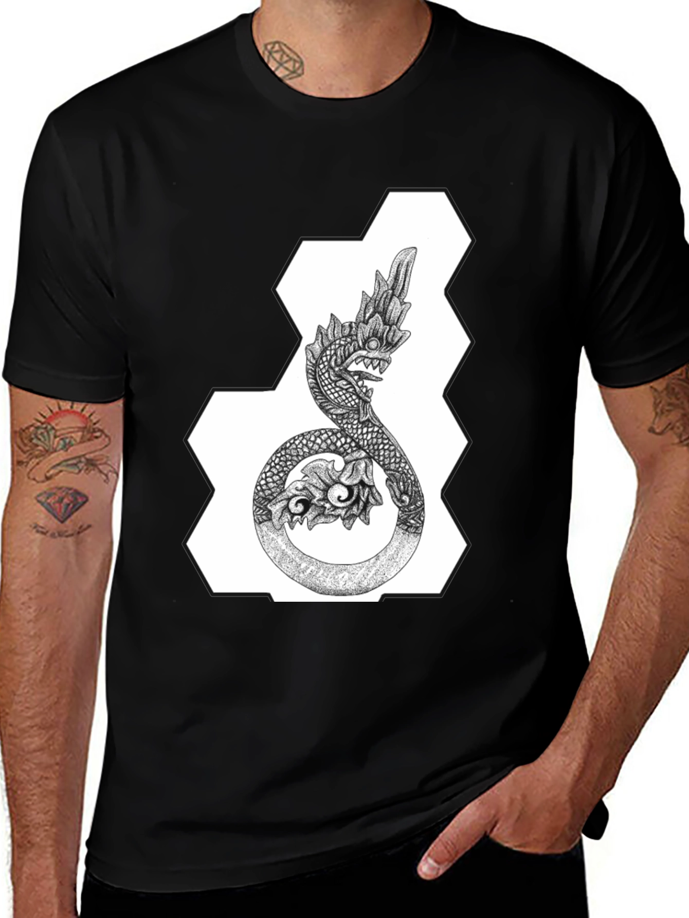 Variant 2 of Dragon Graphic Print Men's Black T-Shirt