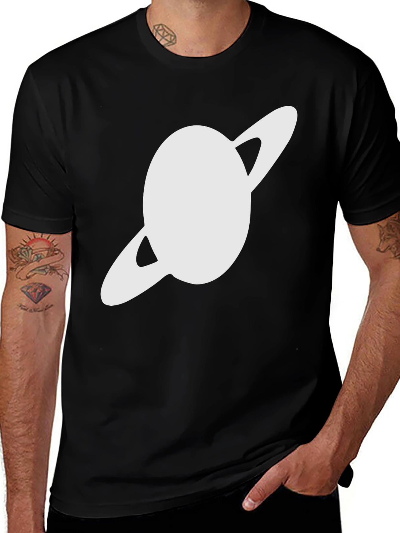 Variant 13 of Saturn Graphic Black T-Shirt - Trendy Space Design