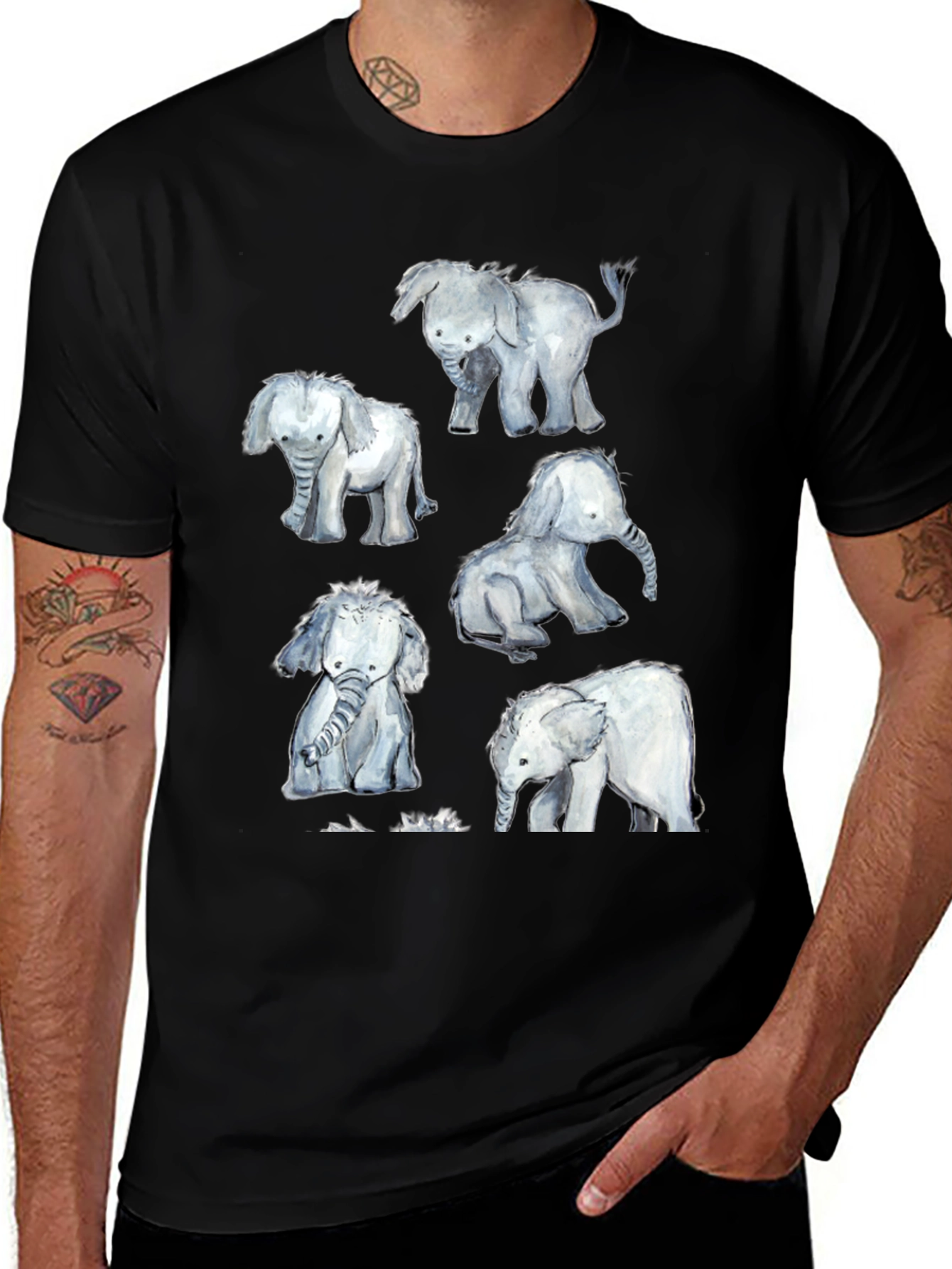 Variant 17 of Elephant Watercolor Graphic Tee - Black