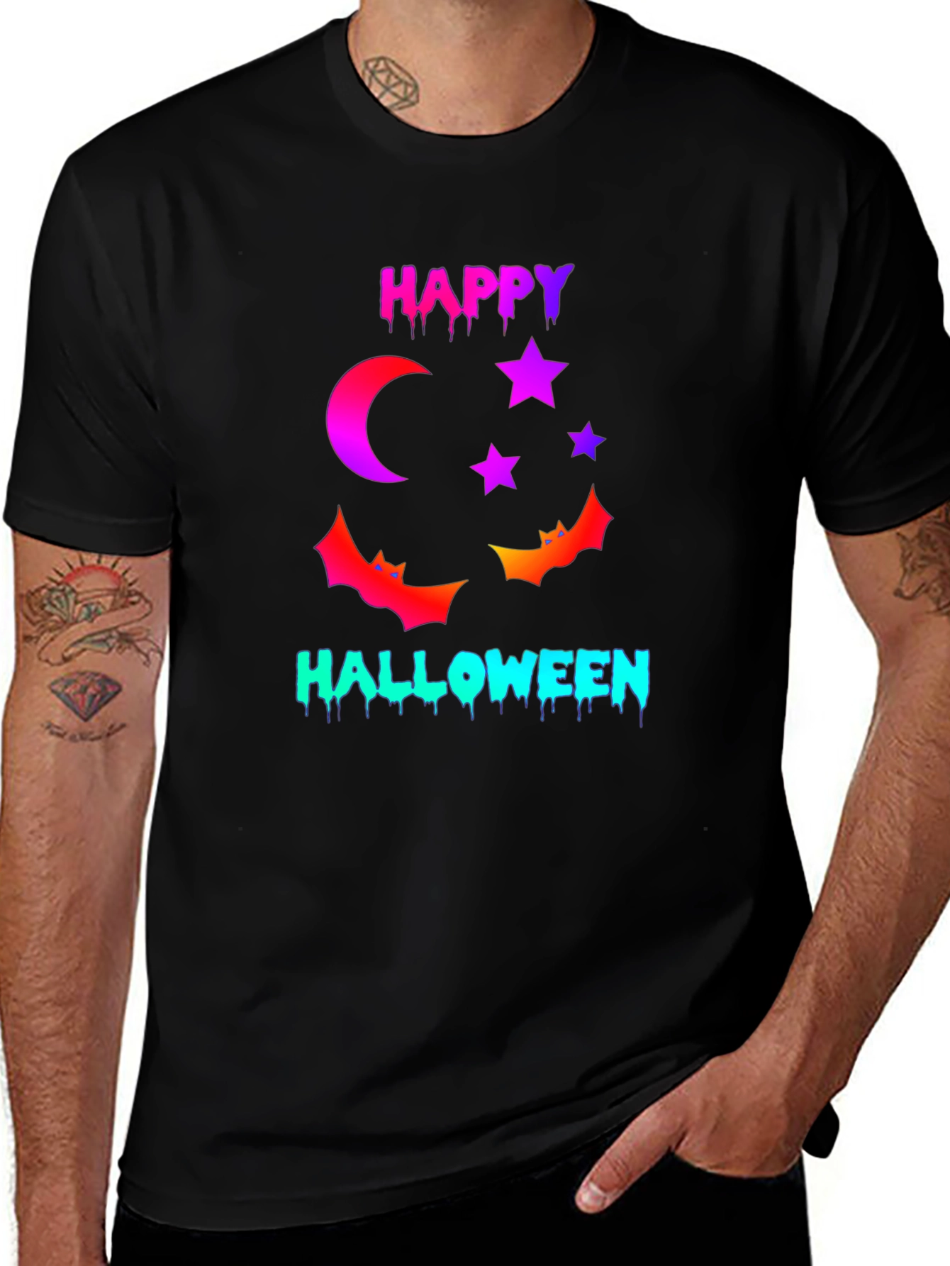 Variant 19 of Happy Halloween T-Shirt with Moon, Stars and Bats