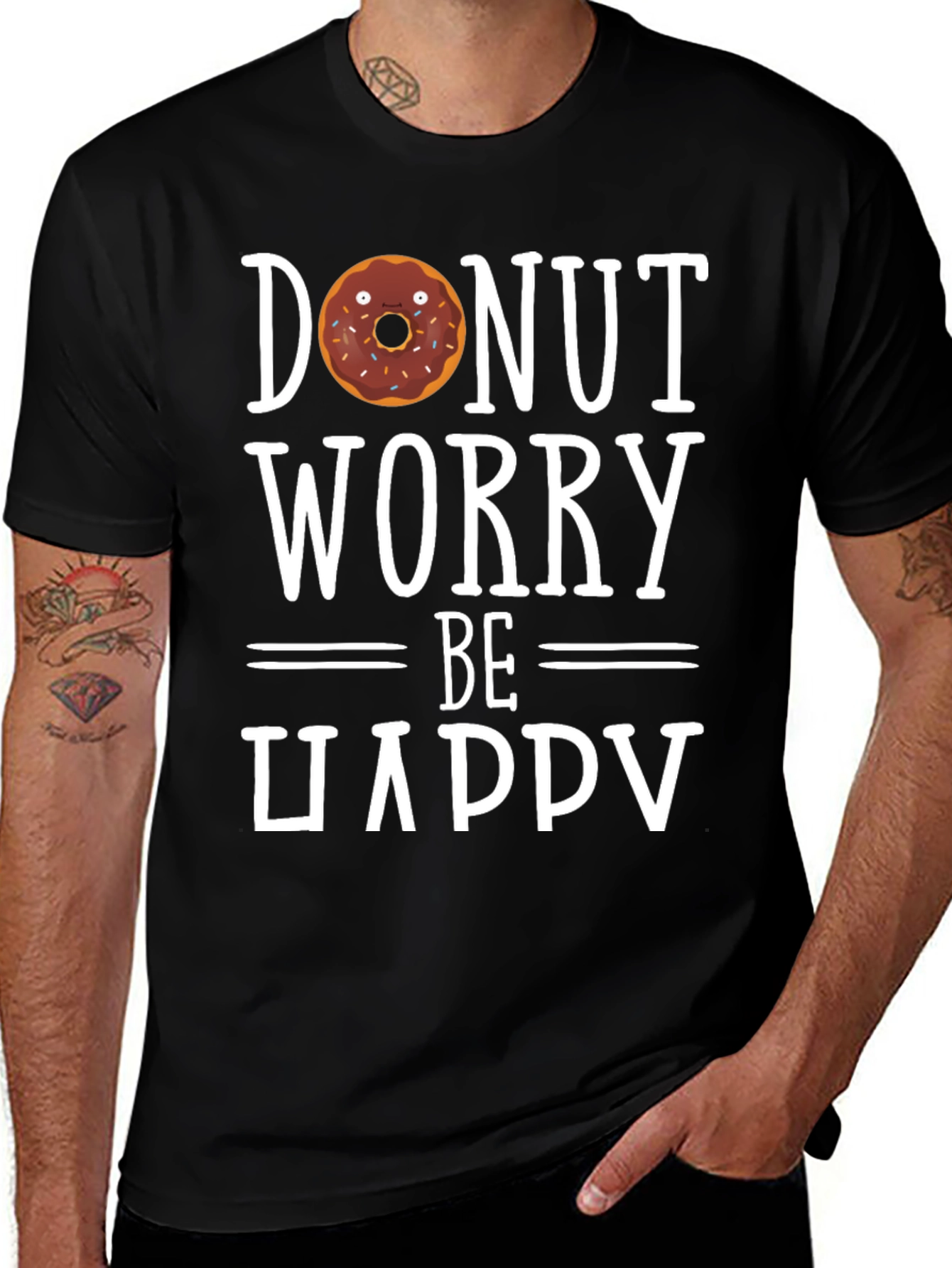 Variant 21 of Donut Worry Be Happy Black T-Shirt