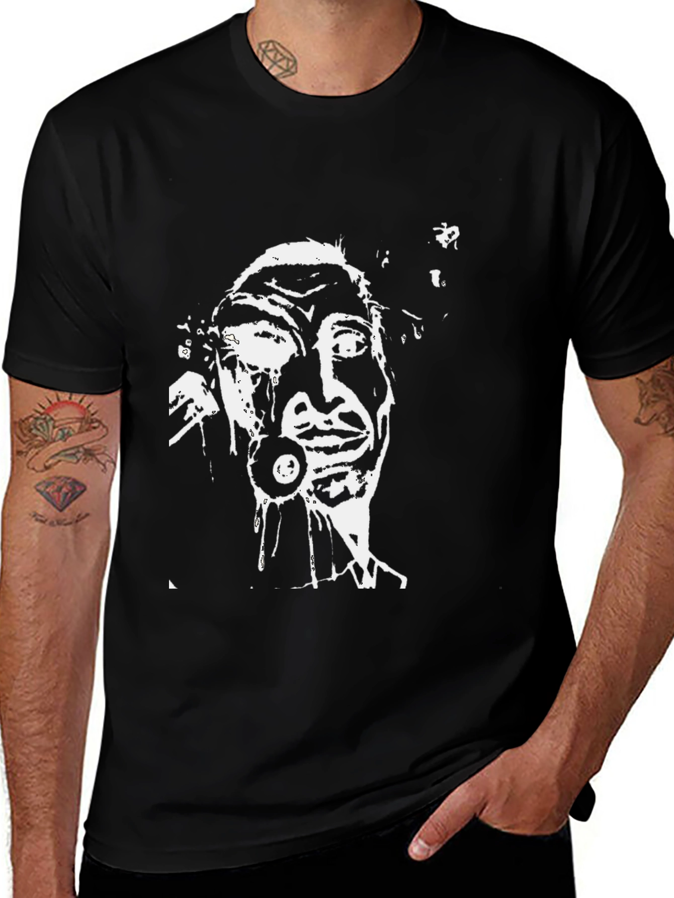 Variant 21 of Abstract Portrait Graphic Tee - Men's Black T-Shirt