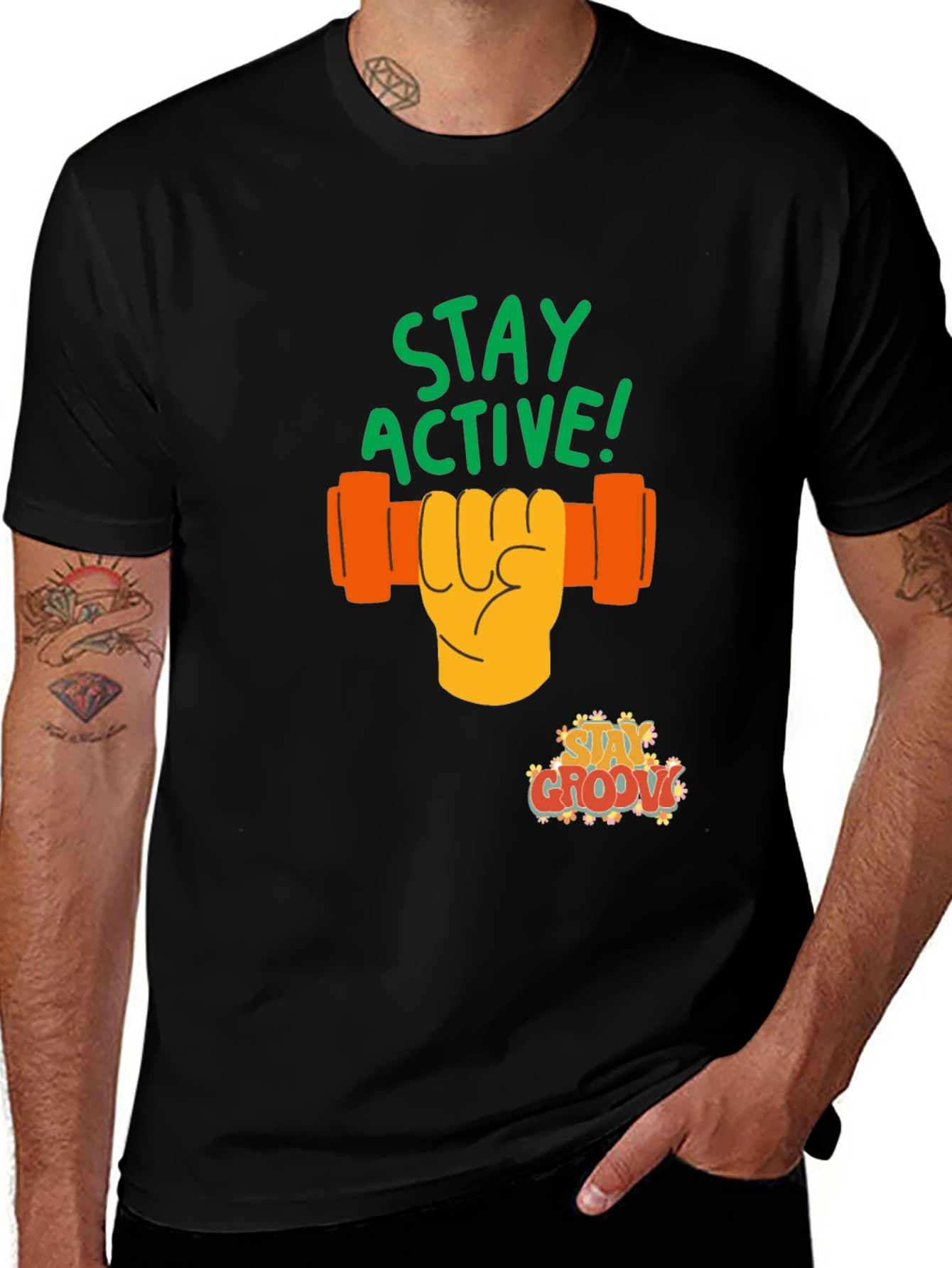Variant 6 of Stay Active Graphic Tee - Black Cotton T-Shirt