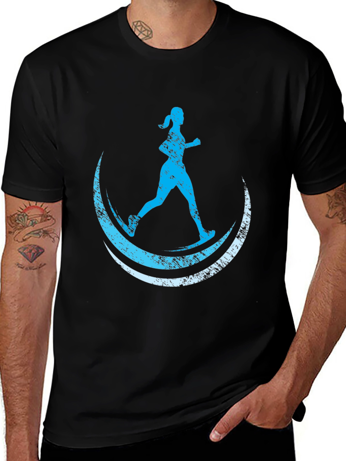 Runner Moon Graphic Tee - Black Casual T-Shirt