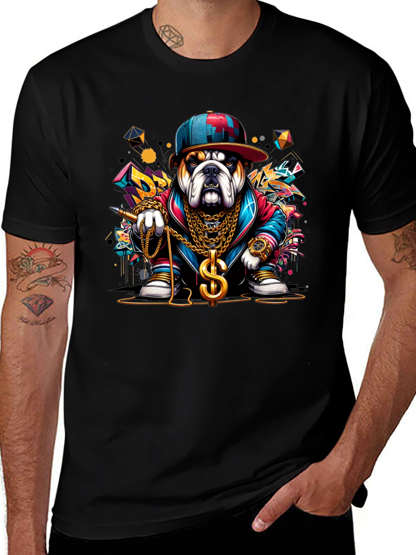Black Bulldog Rapper Graphic Tee - Urban Style main image