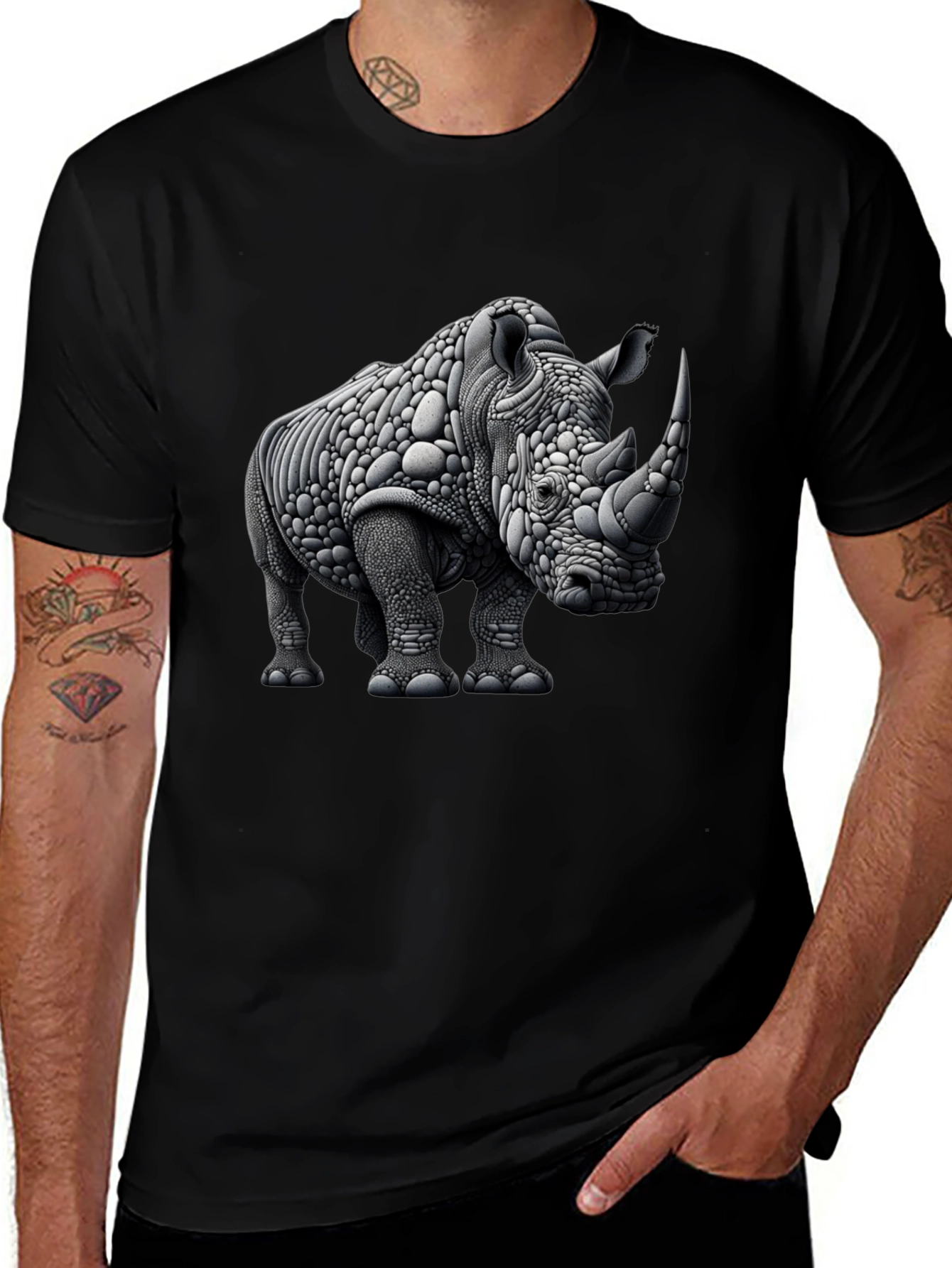 Variant 17 of Abstract Rhinoceros Graphic Tee - Black