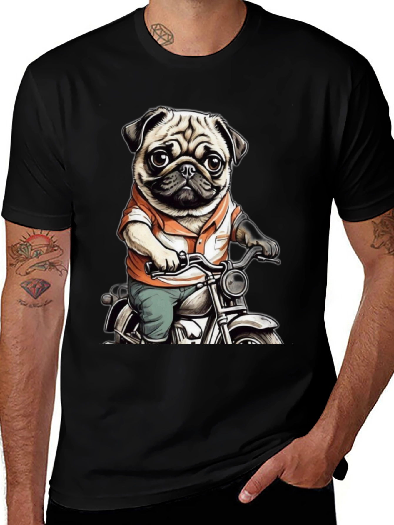 Variant 21 of Pug on Motorcycle Graphic Tee