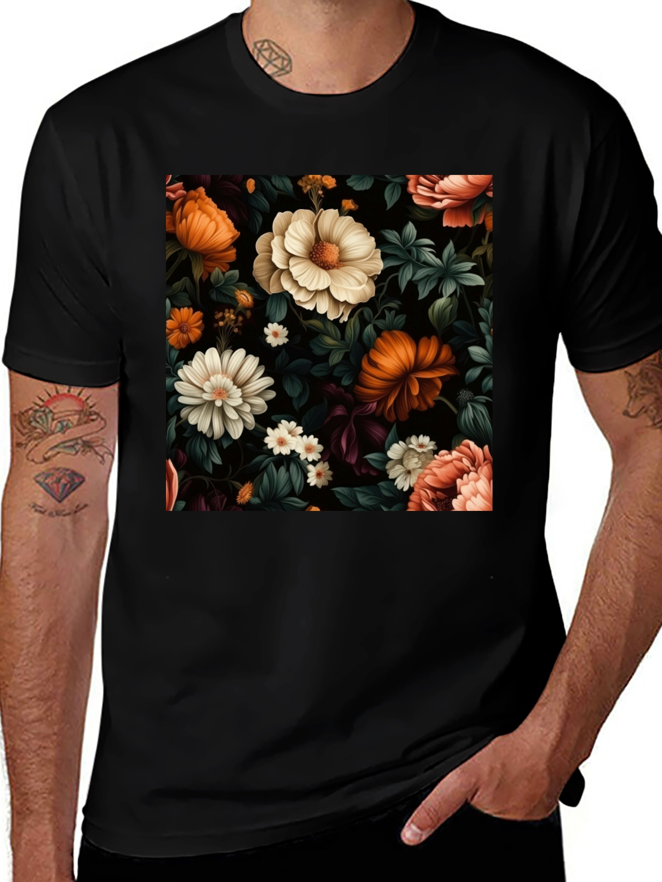 Variant 26 of Floral Patterned Black T-Shirt