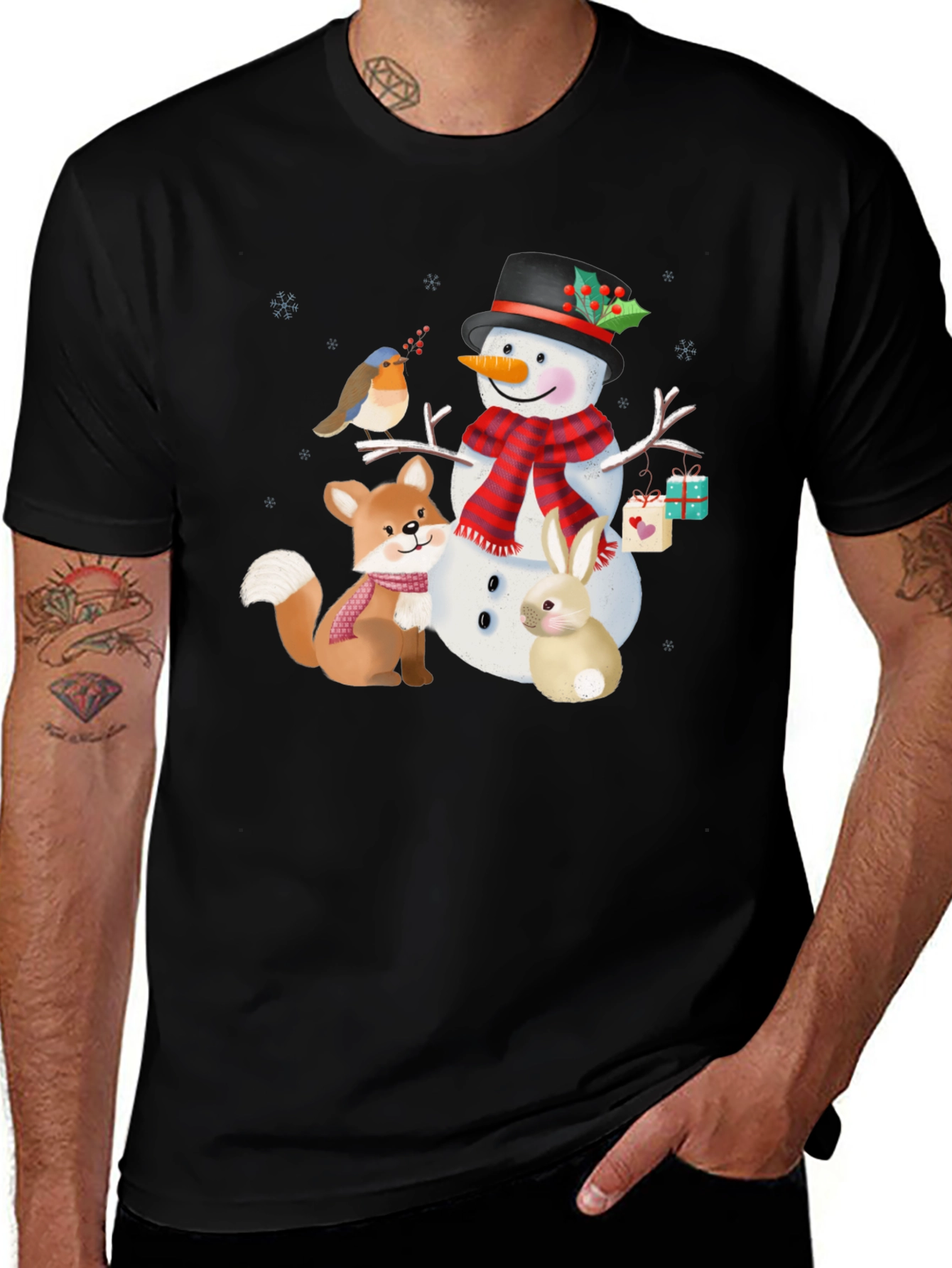 Winter Animals Snowman Graphic Tee