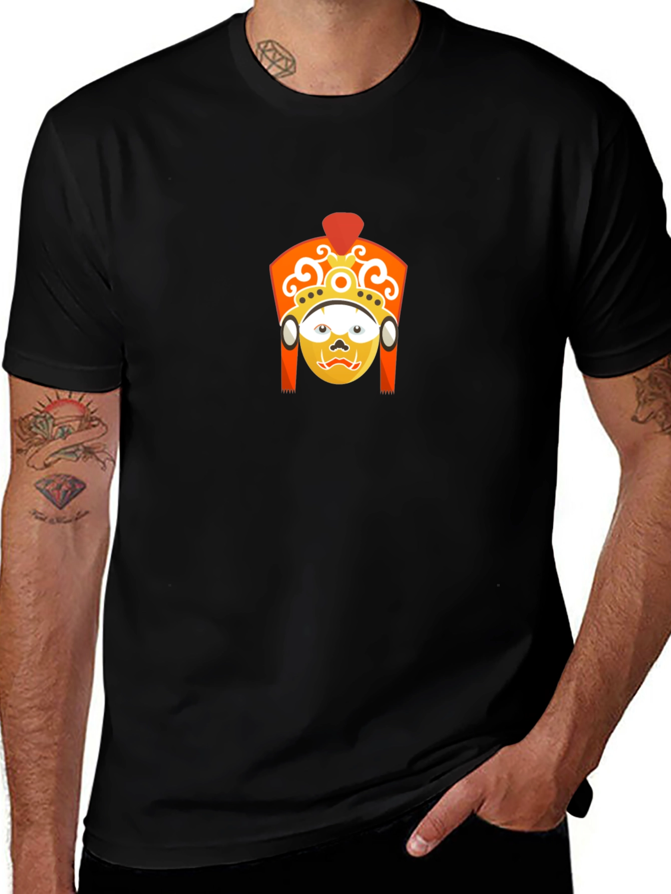 Variant 25 of Black T-Shirt with Cultural Mask Graphic