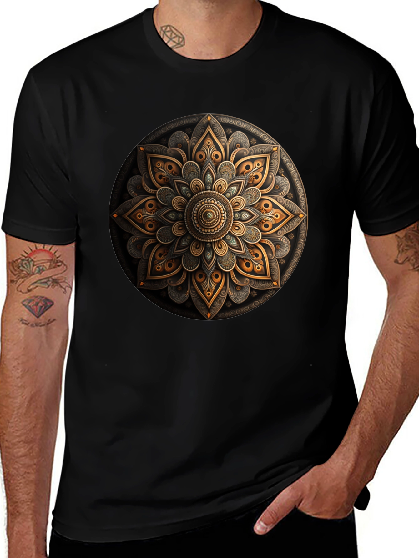 Variant 30 of Mandala Art Graphic Print Black T-Shirt