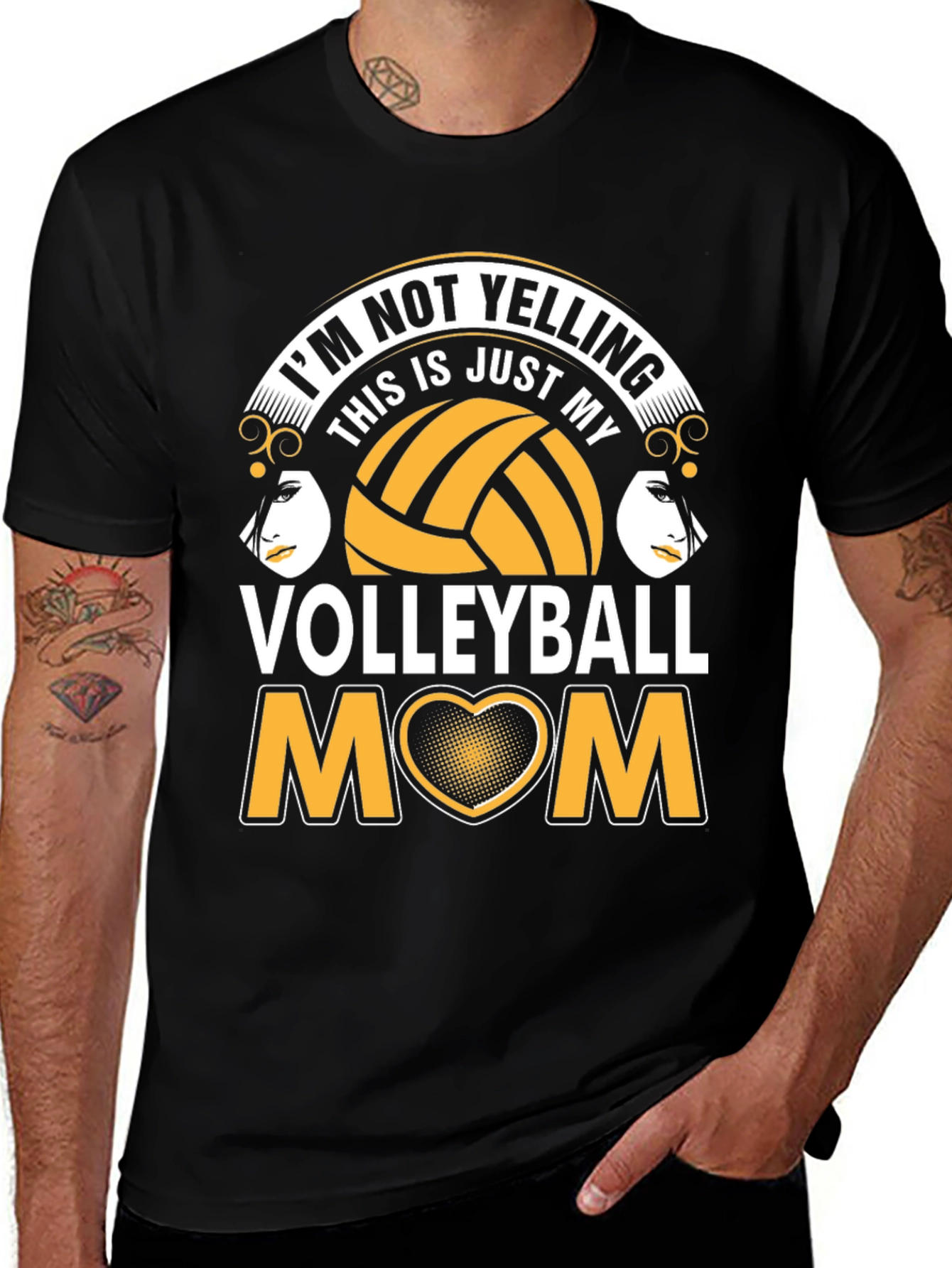 Black Volleyball Mom T-Shirt - I'm Not Yelling! main image