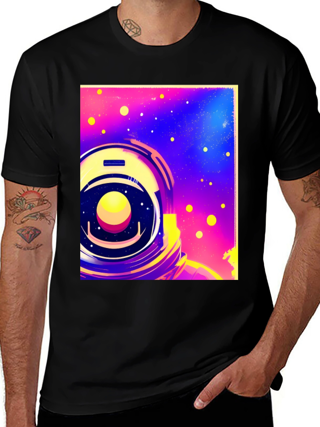 Variant 17 of Astronaut Space Helmet Graphic Print Black T-Shirt