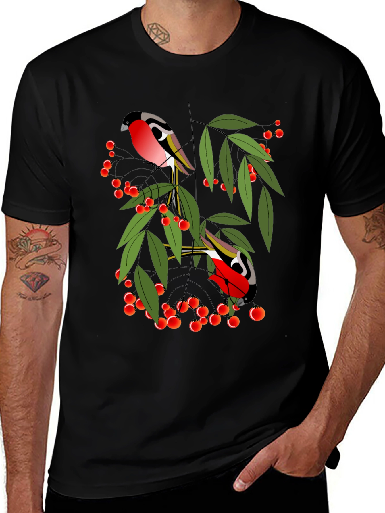 Variant 26 of Bird & Berry Graphic Tee - Stylish Black T-Shirt