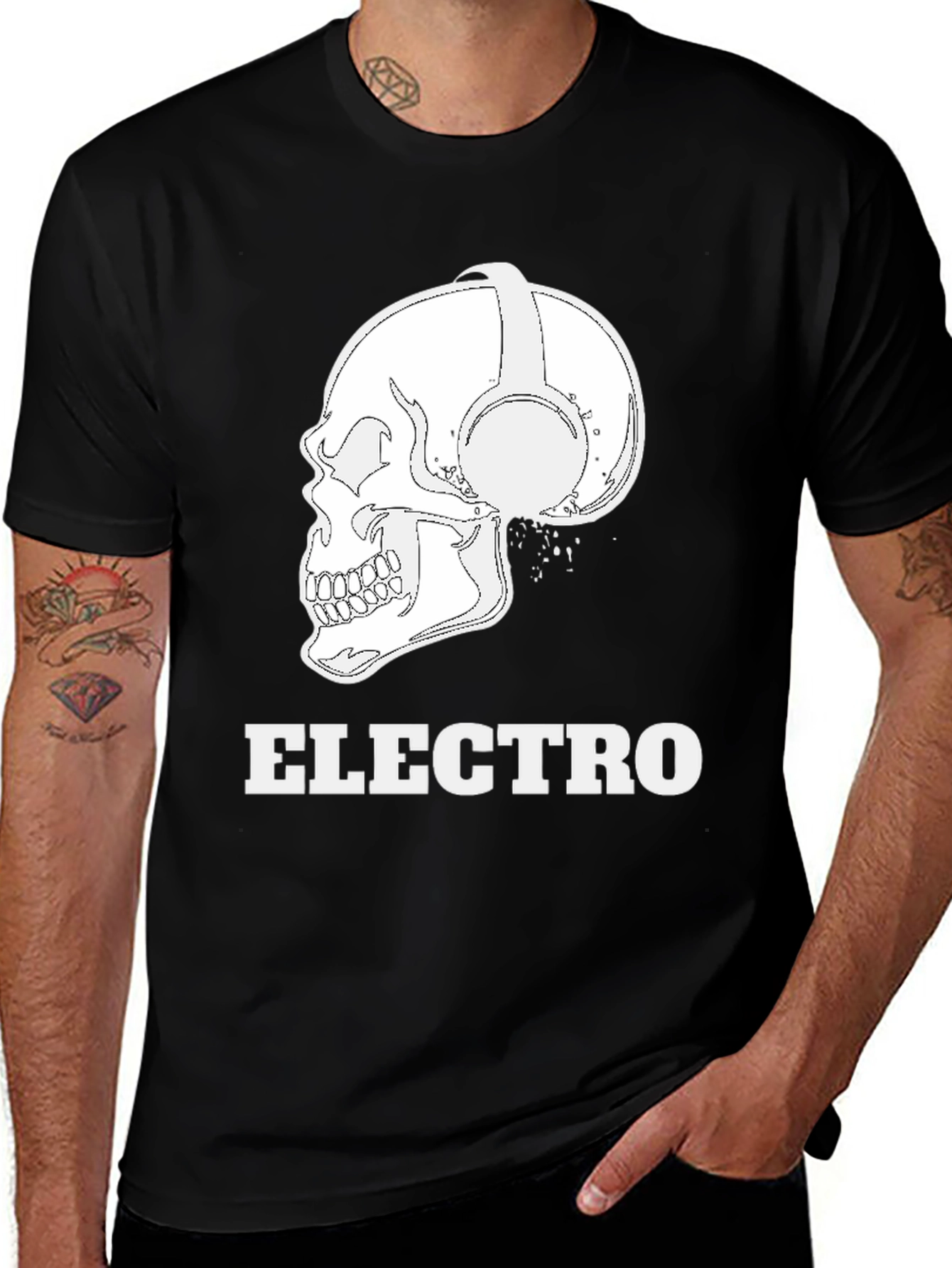 Black Electro Skull Graphic Tee main image